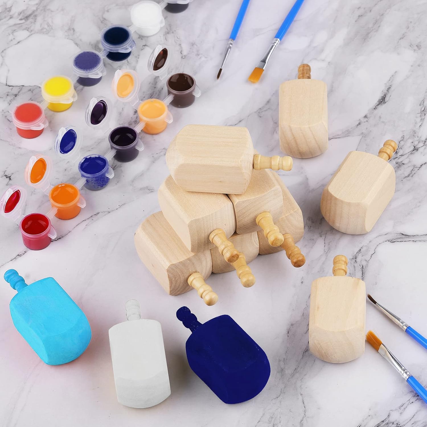 Paquete de 12 camisetas giratorias de madera sin terminar con acuarelas de 3 pulgadas de madera natural para decoraciones de Hanukkah, manualidades