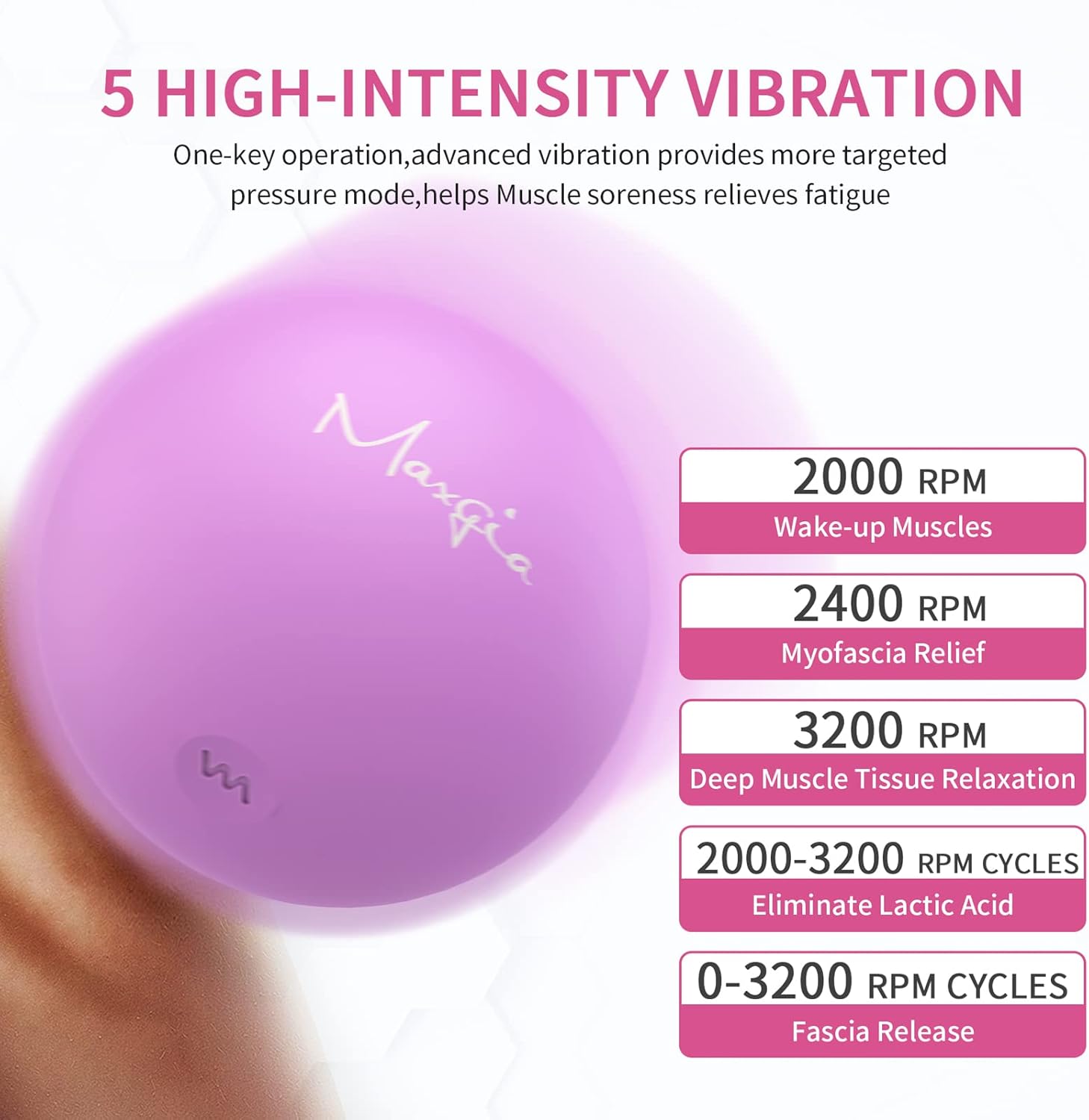 Bola de masaje vibratoria de 3 pulgadas, bola de masaje con vibraciones de 5 velocidades para músculos y fitness, alivio del dolor de fascitis