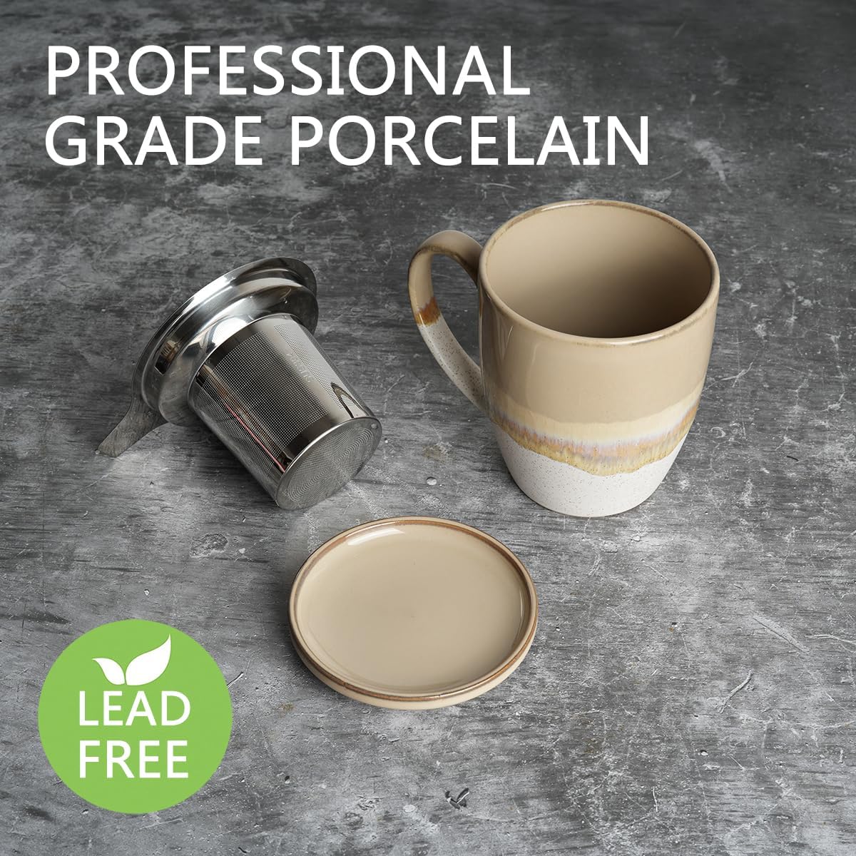 Bosmarlin Taza de té de cerámica con infusor y tapa, 16 onzas, 5 colores a elegir, apta para lavavajillas y microondas, esmalte reactivo, taza de té