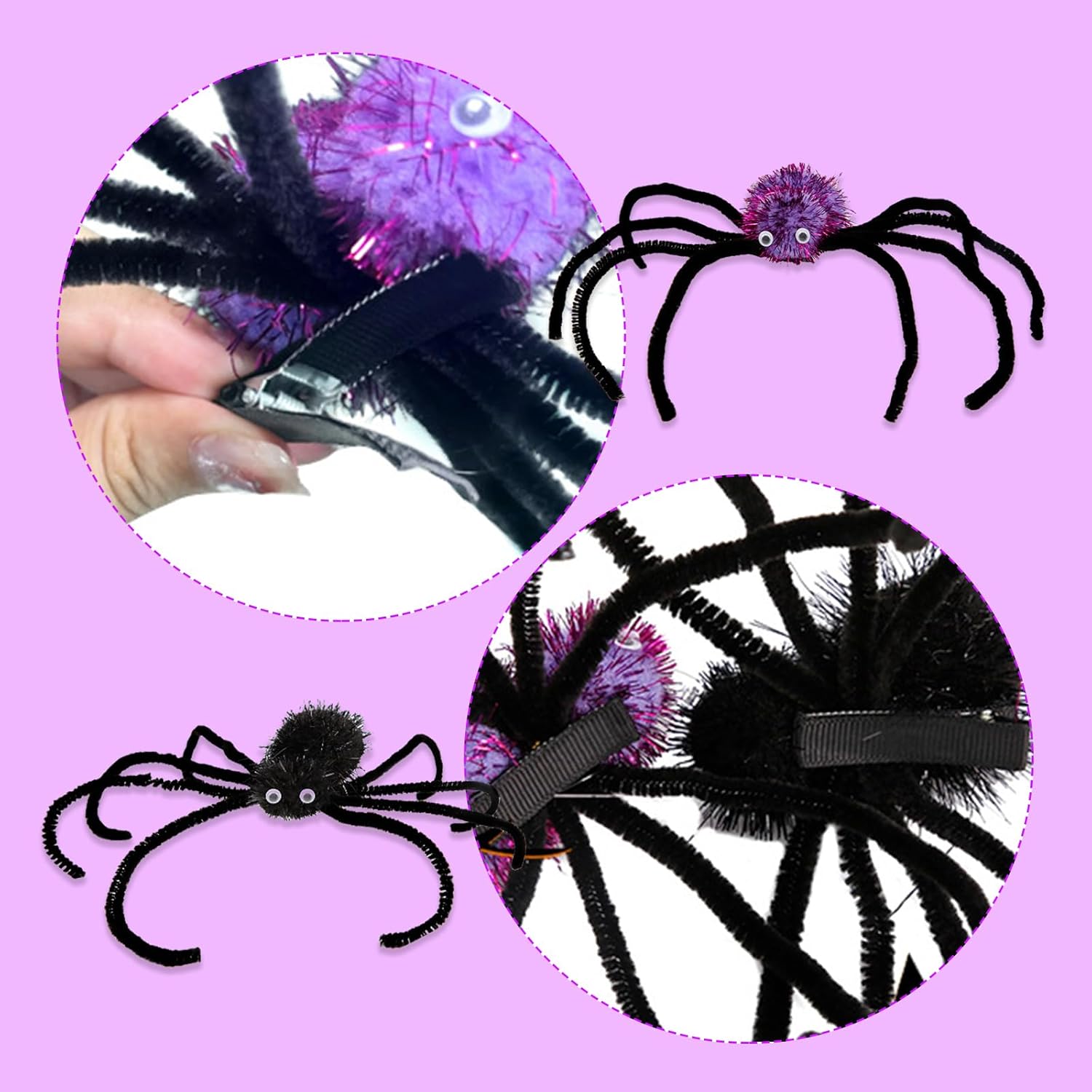 Paquete de 2 pinzas para el cabello de Halloween para mujeres y niñas, pinzas para el pelo de araña, pinzas para el cabello de telaraña, horquillas