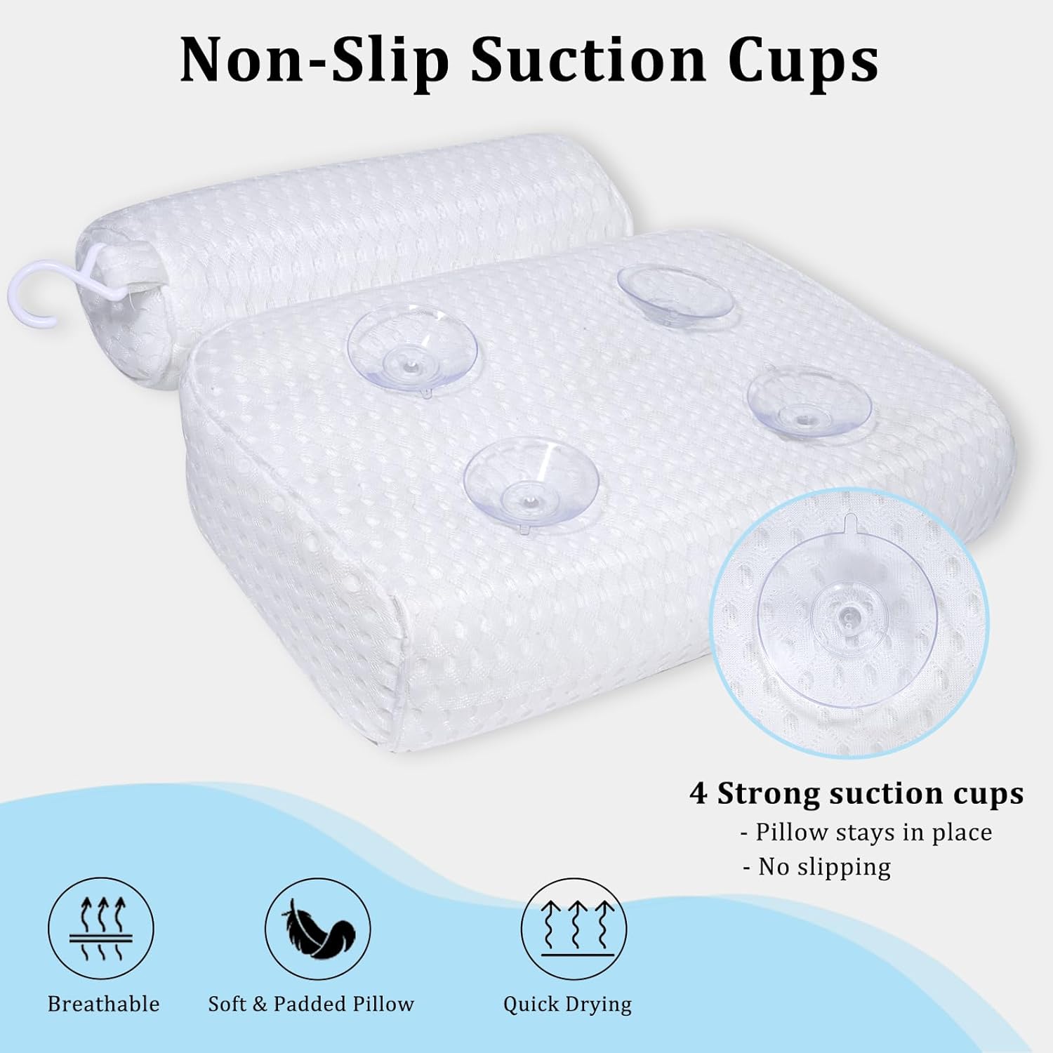 Almohada de baño para bañera, almohada de bañera, almohadas de baño para soporte de cuello y espalda de bañera, reposacabezas impermeable de fuerte