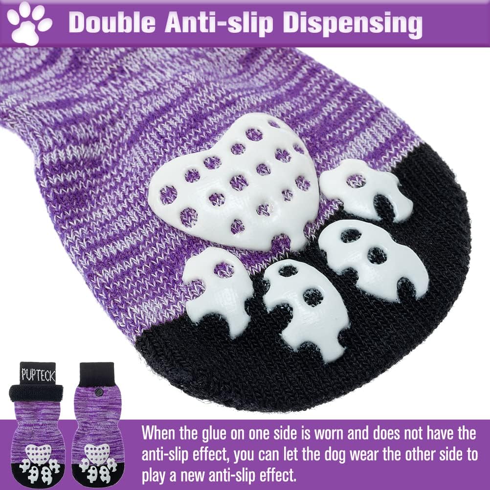 PUPTECK Calcetines antideslizantes para perros con agarres de doble cara para perros pequeños, medianos y grandes, suelos de madera dura que evitan