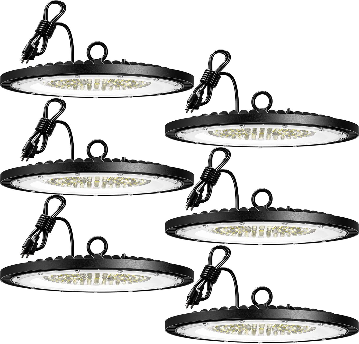 Amico Luz LED de alta bahía de 150 W, 21,000 lm, 5000 K, UFO LED de alta bahía, luz de tienda con gancho de EE. UU. con certificación UL, cable de 5