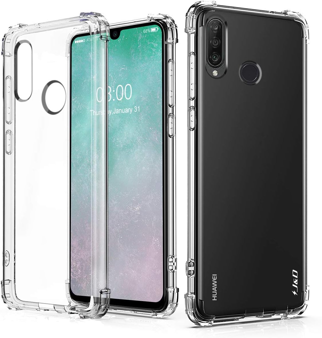 J&D Funda compatible con Huawei P30 Lite, cojín de esquina ultra transparente, resistente a los golpes, funda protectora delgada de TPU para Huawei