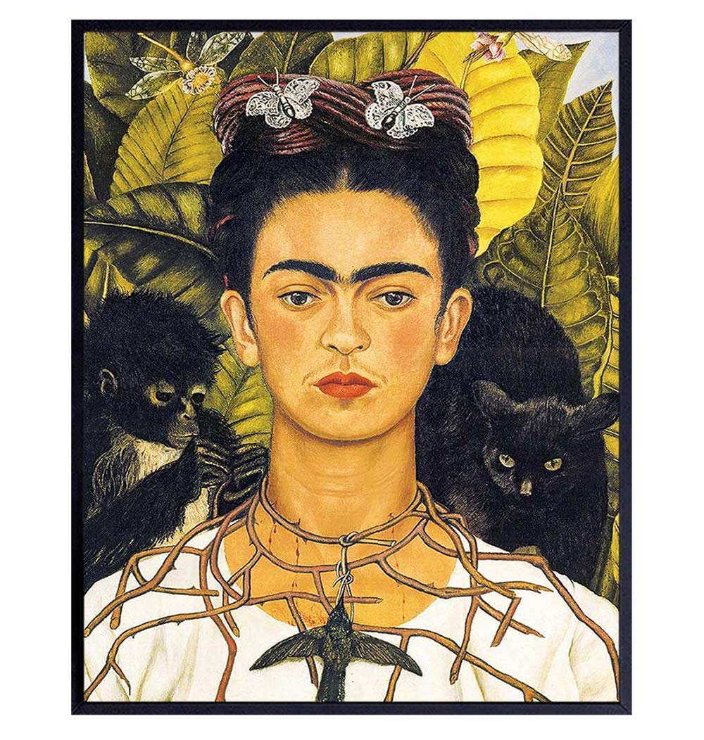 Poster – 8×10 Mexican Art Wall Decor Picture Print for Bedroom, Living Room, Home, Apartment – Gift for Women, Woman Artist – Monkey, Cat,