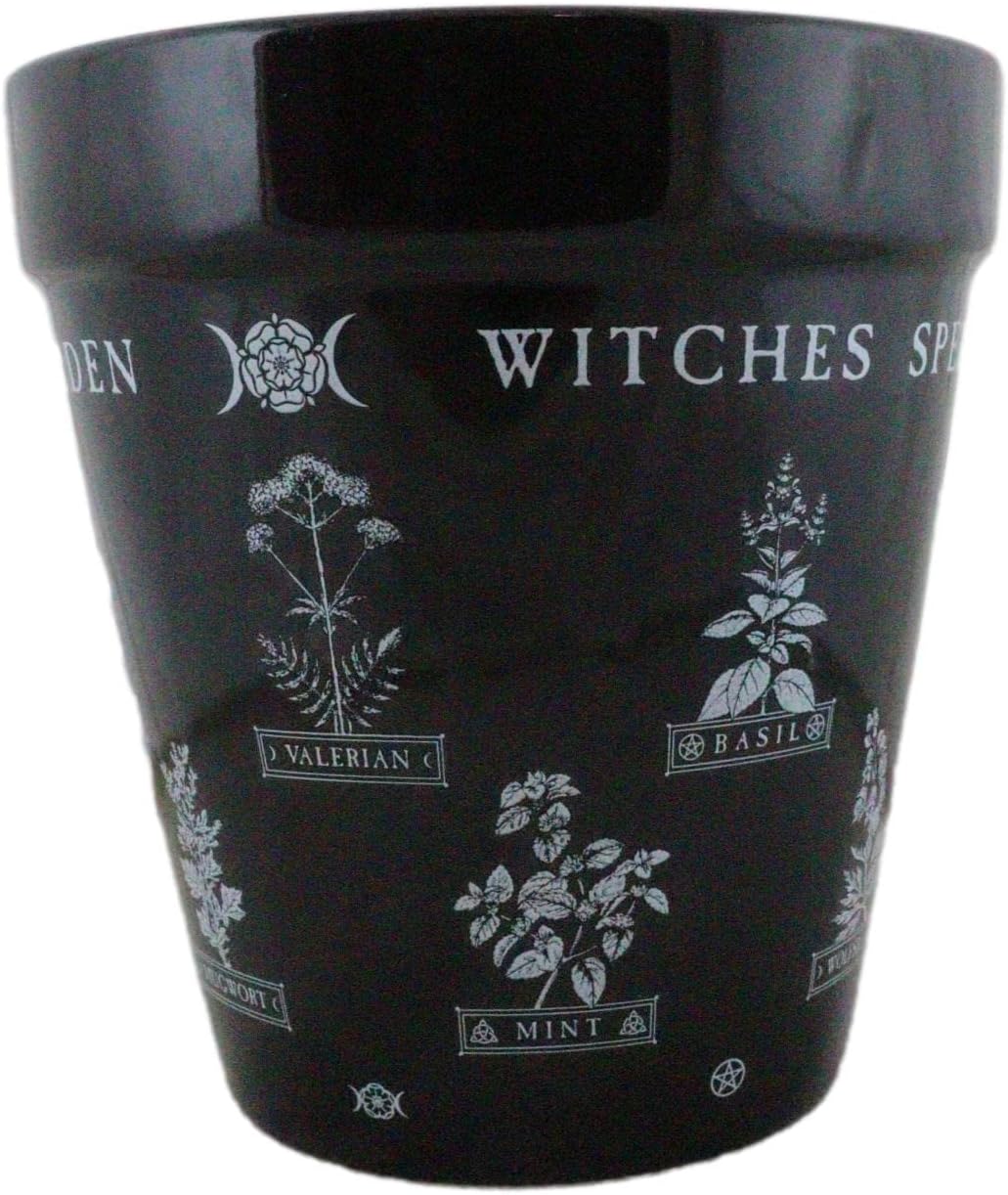 Ebros Gift Wicca Witchcraft – Maceta gótica de cerámica negra mágica, maceta floral de alquimia oculta, maceta de alquimia, pulgar, verde,