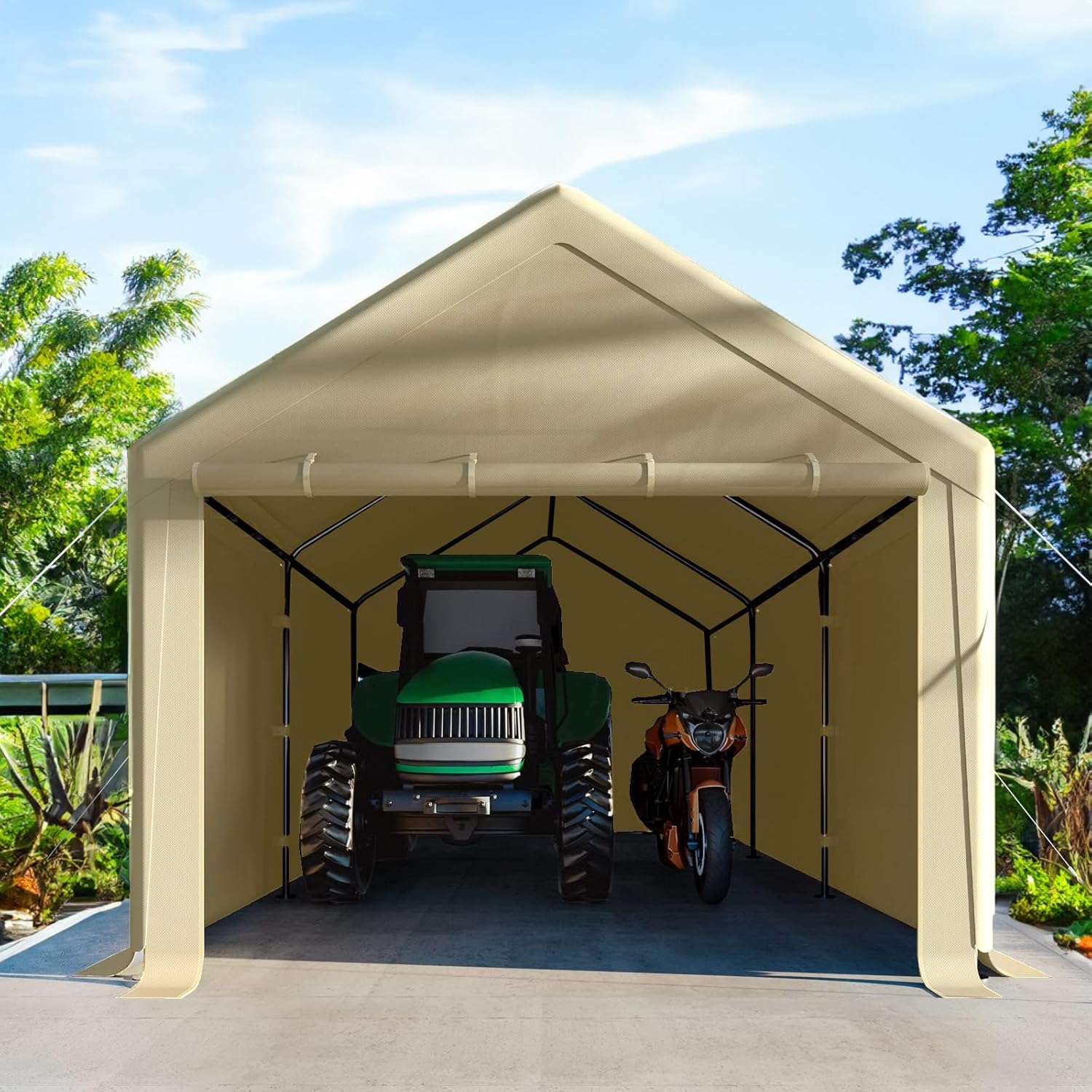 Carport – Carport portátil resistente de 10 × 20 para refugio de almacenamiento al aire libre, cobertizo de puerto de coche con marco de metal de
