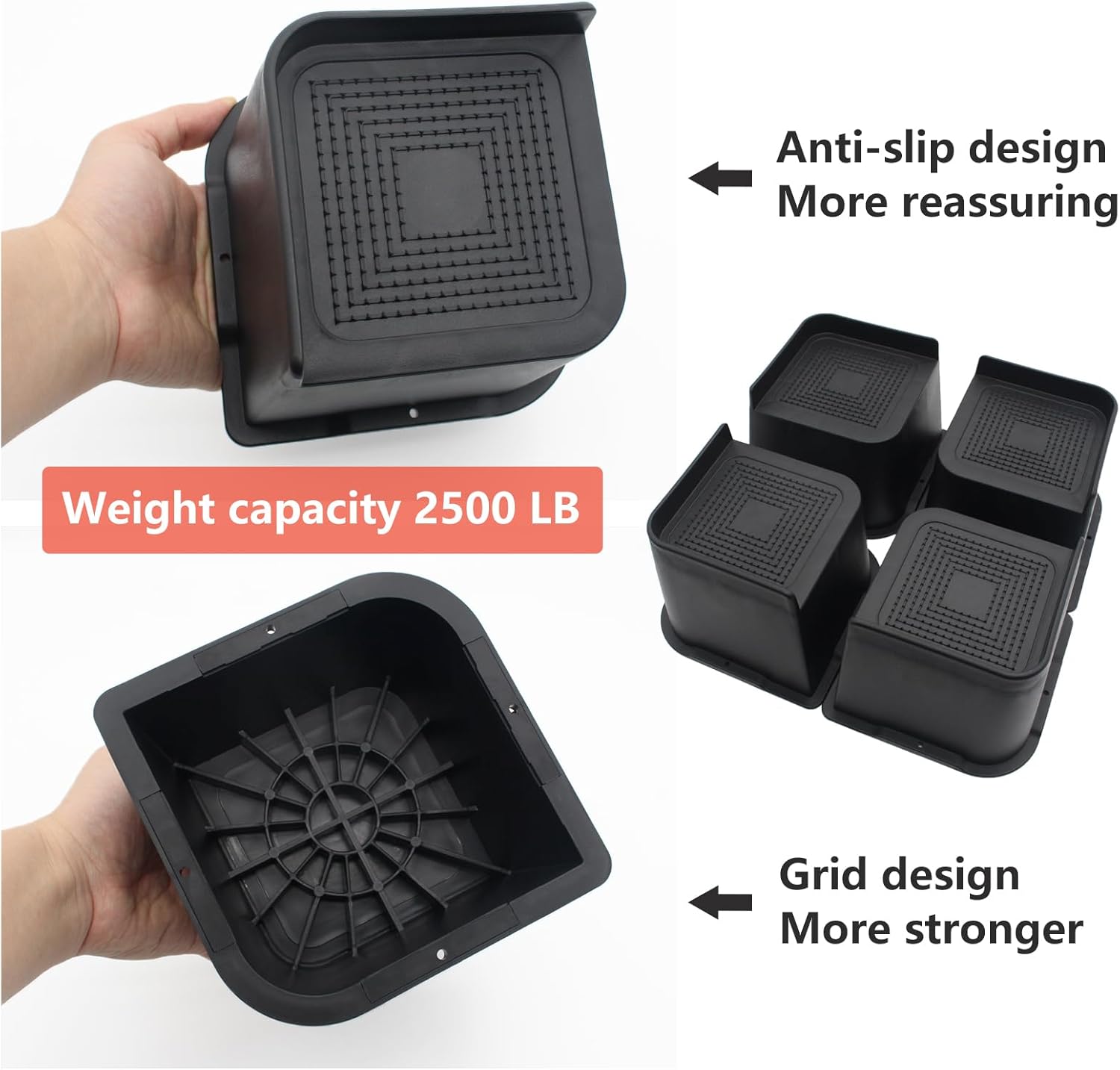 Elevadores de cama resistentes de 4 pulgadas, paquete de 4 elevadores de muebles de gran tamaño, elevadores de cama negros para mesa, sofá, silla,