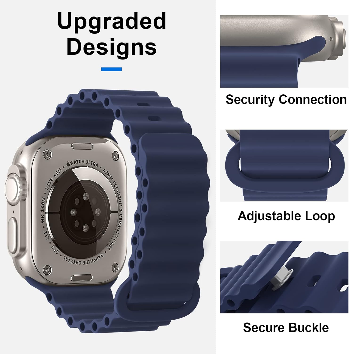 Correa de silicona Ocean compatible con Apple Watch Band Ultra2 Ultra de 1.929 in, 1.772 in, 1.732 in, 1.654 in, iWatch Series 9, 8, 7, SE2, SE, 6,