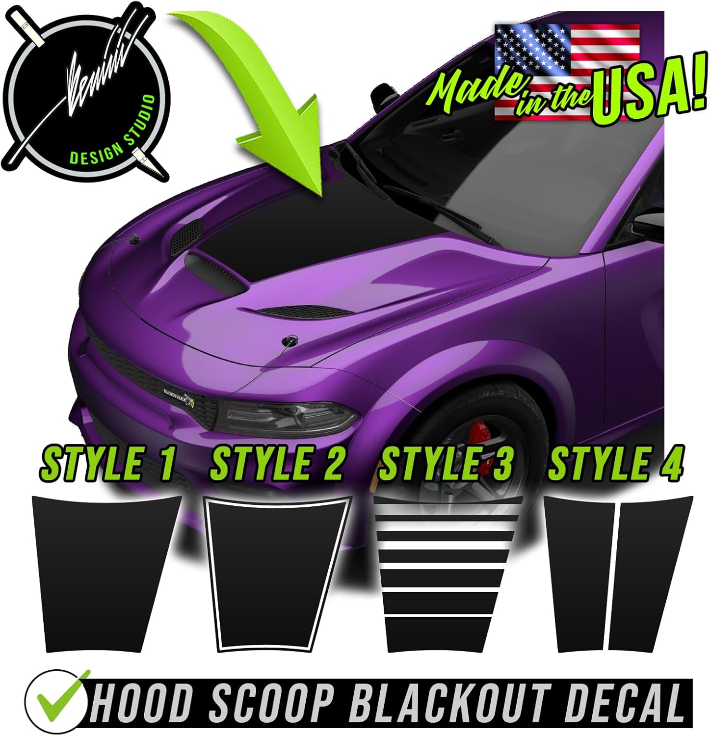 Calcomanía para capó compatible con Dodge Charger Super Bee Scat Pack Daytona 2015-2023 – 2024 (negro mate, estilo 2)