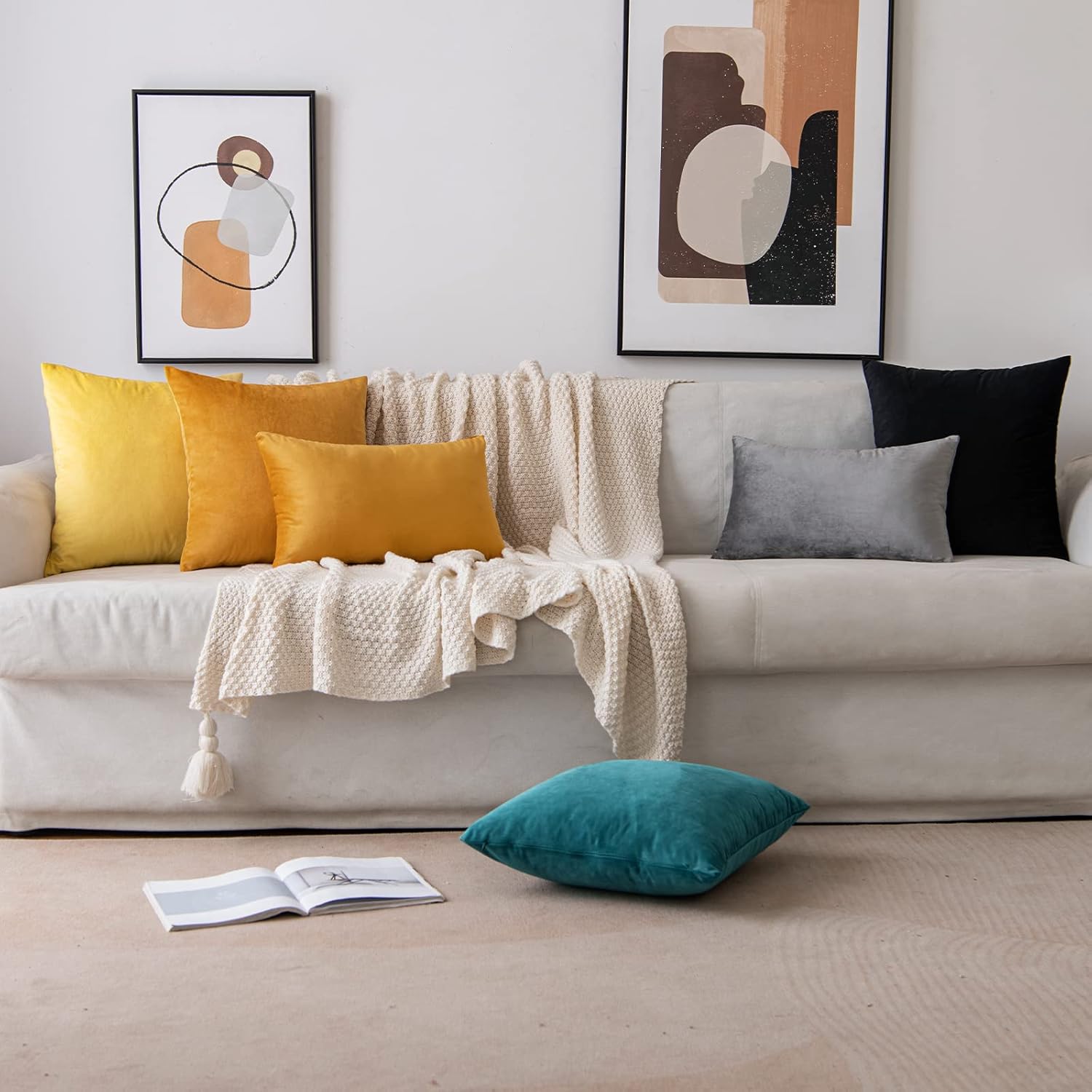 EMEMA Paquete de 2 fundas de almohada de terciopelo decorativas, cuadradas, suaves y sólidas, para sofá, dormitorio o automóvil, 16 x 16 pulgadas,