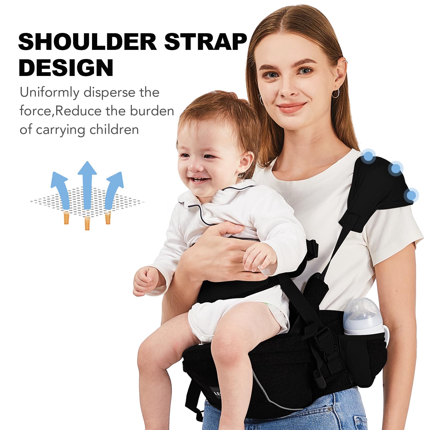 Portabebés de cadera para bebé, taburete de cintura para bebé con cintura ajustable, portabebés ergonómico con superficie de asiento de cadera