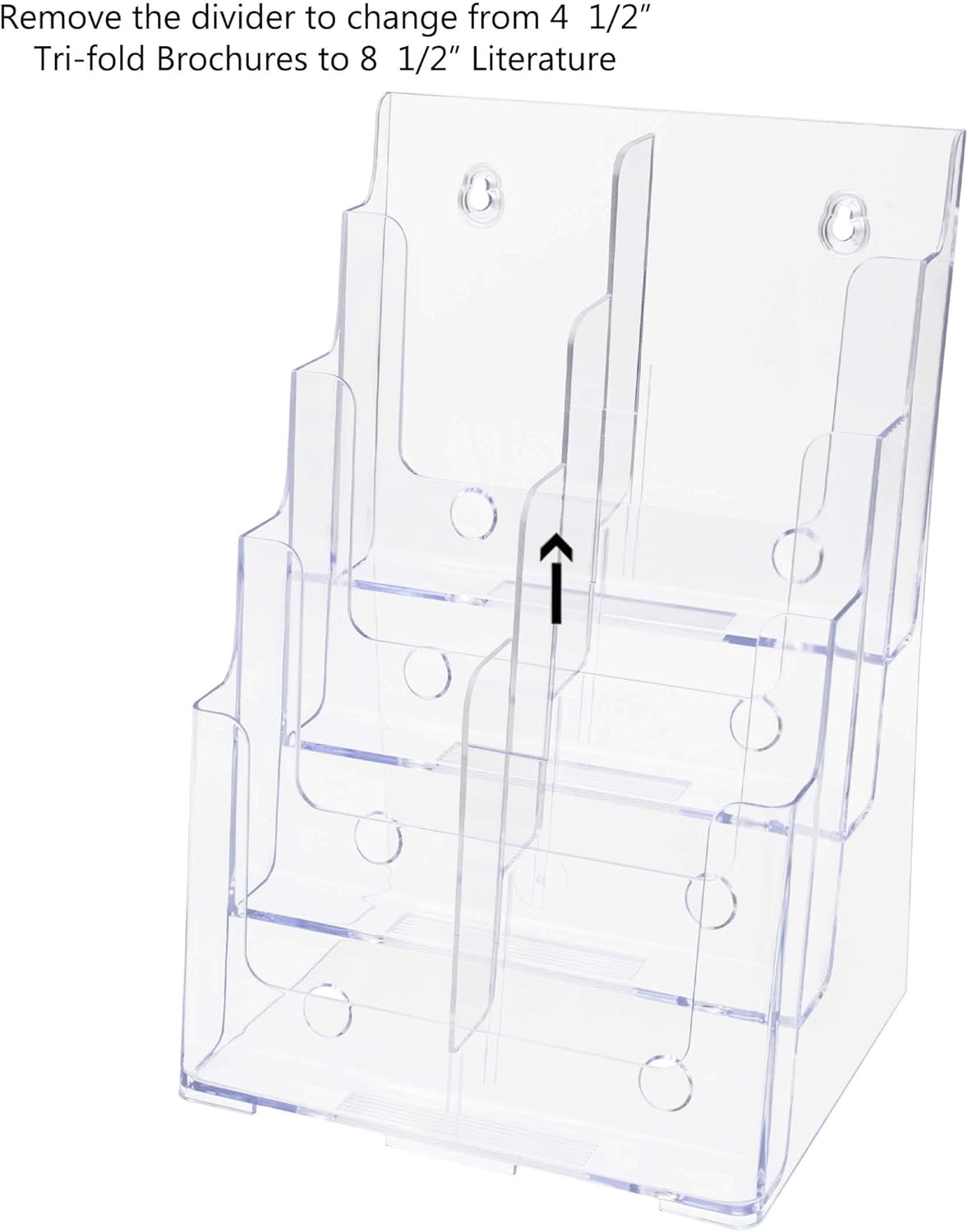 Paquete de 2 soportes para folletos con divisores y herrajes, 4 niveles de acrílico transparente para encimera o pared, mapas de múltiples ranuras,