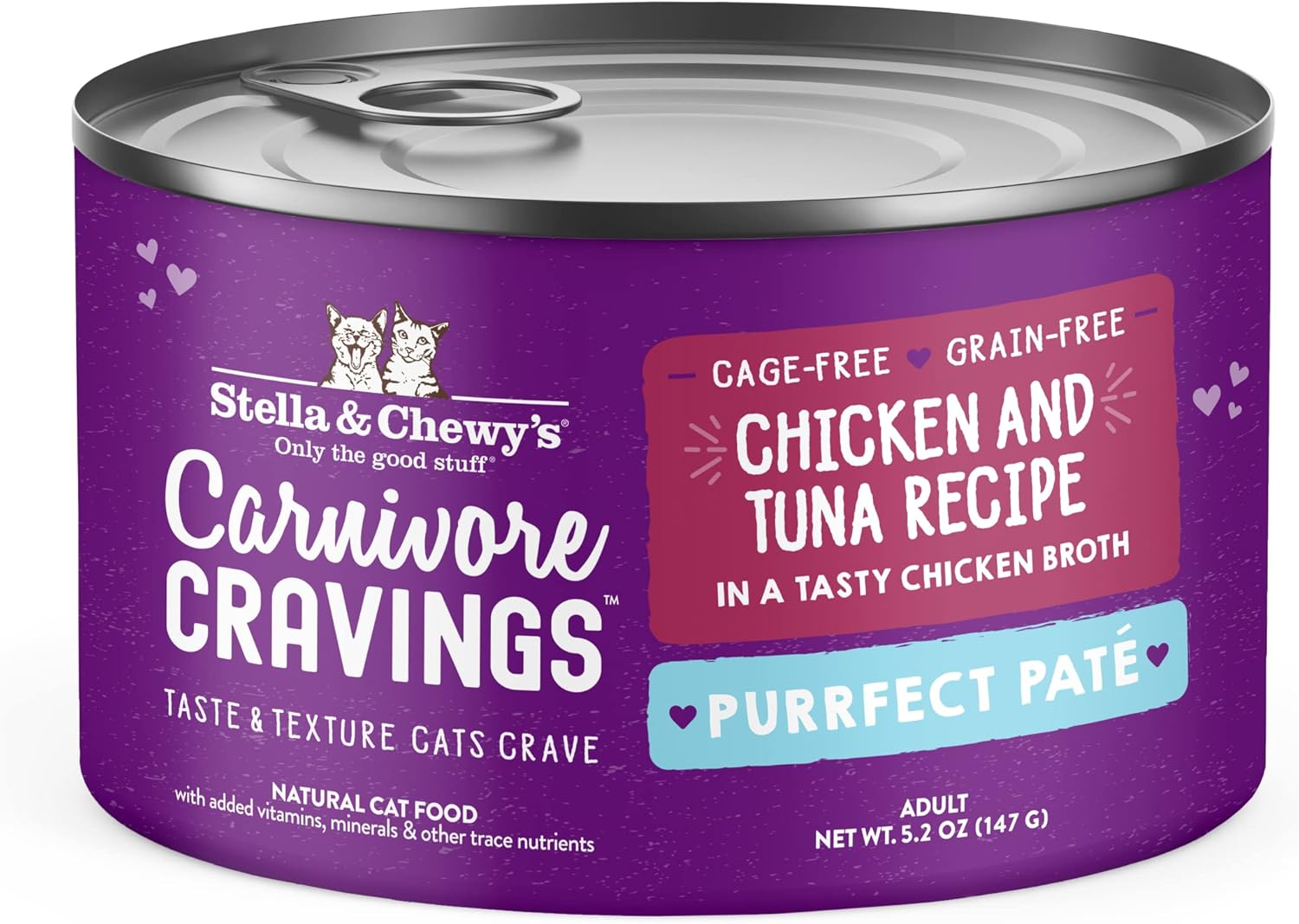 Stella & Chewy’s Carnivore Cravings Purrfect – Alimento húmedo para gatos sin granos, rico en proteínas, receta de pollo y atún, (latas de 5.2