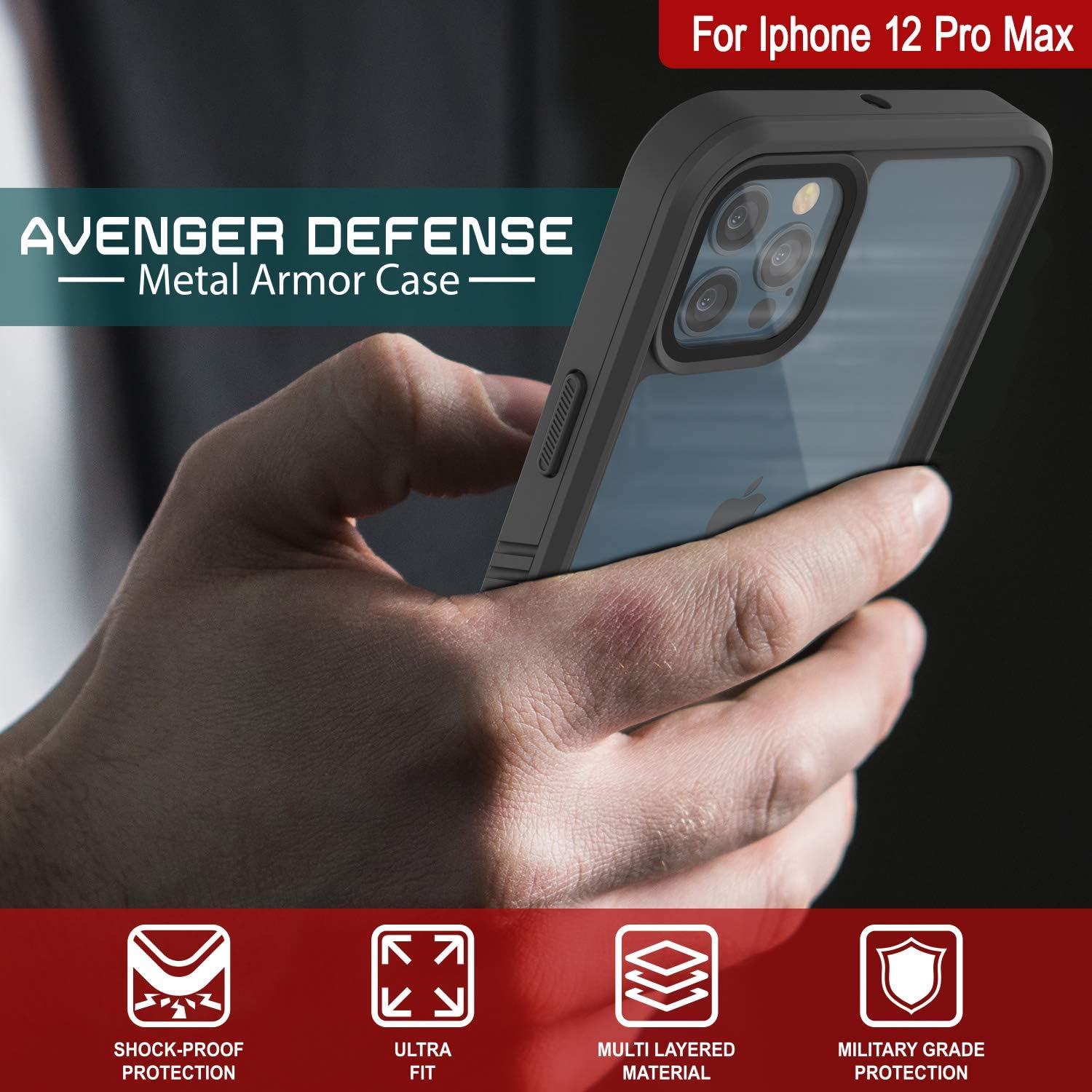 Punkcase Funda impermeable para iPhone 12 Pro Max Extreme Series Slim Fit Certificado IP68 A prueba de golpes a prueba de nieve Funda de armadura