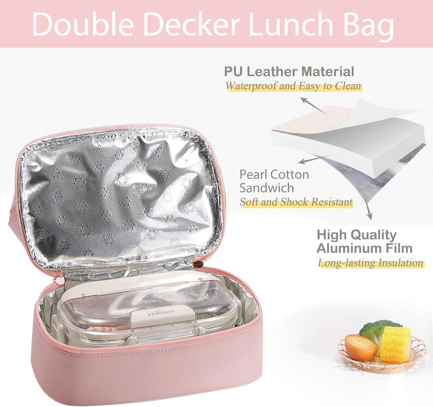 Bolsa de almuerzo pequeña con compartimento aislante para el almuerzo, bolsa de almuerzo para mujer, para el trabajo, picnic, viajes, simple y
