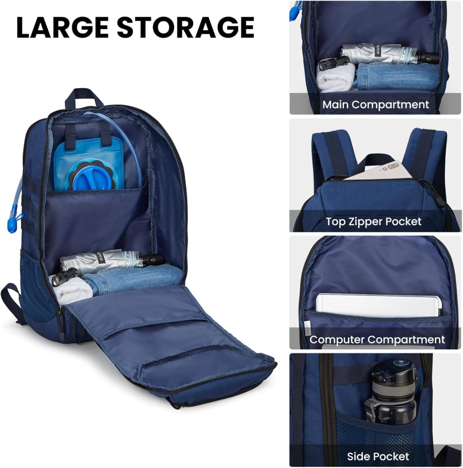 G4Free Mochila táctica militar 45L 3 días de supervivencia de asalto Molle Pack para senderismo, camping, viajes, Azul oscuro, Mochilas de mochila