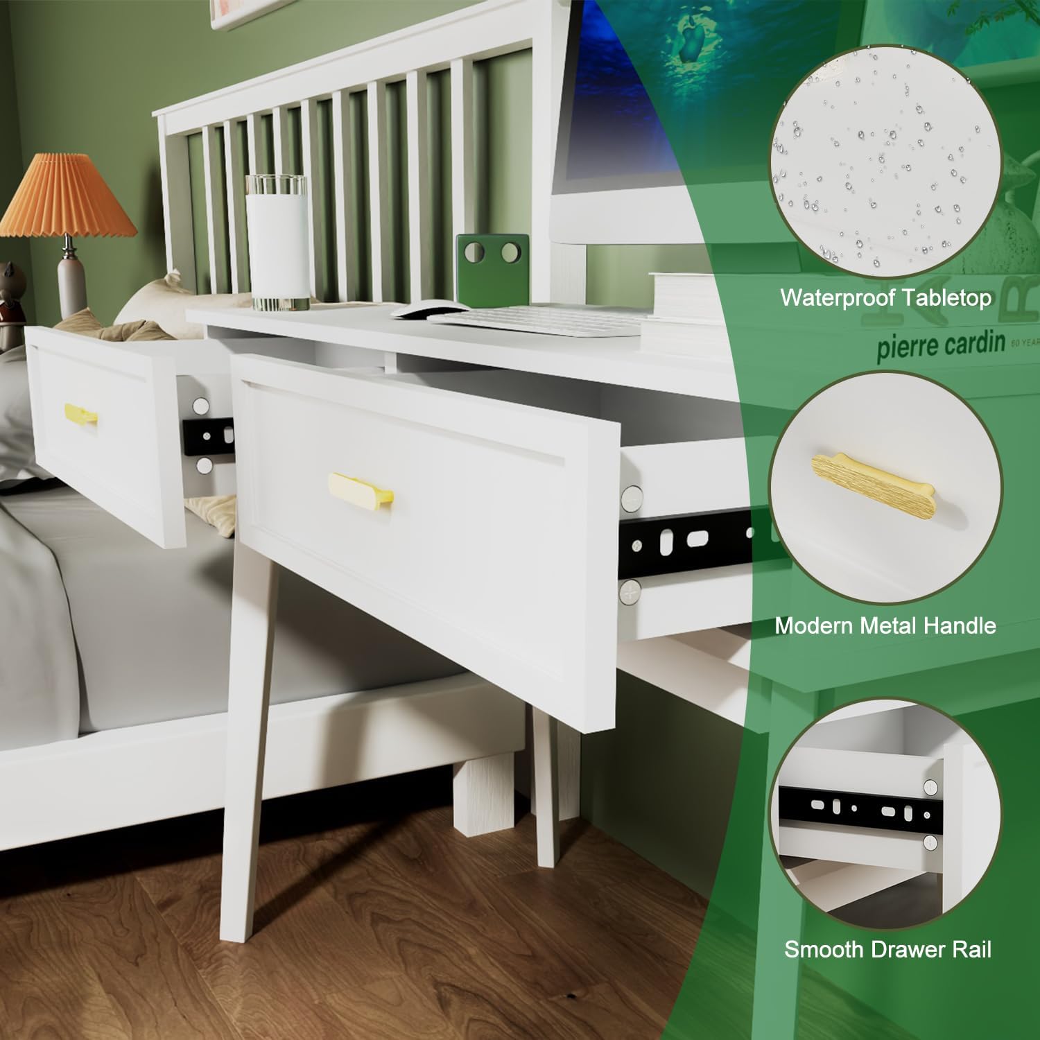 Escritorio blanco con cajones, mesa de computadora para oficina en casa, escritorio de estudio para espacios pequeños, tocador de dormitorio,