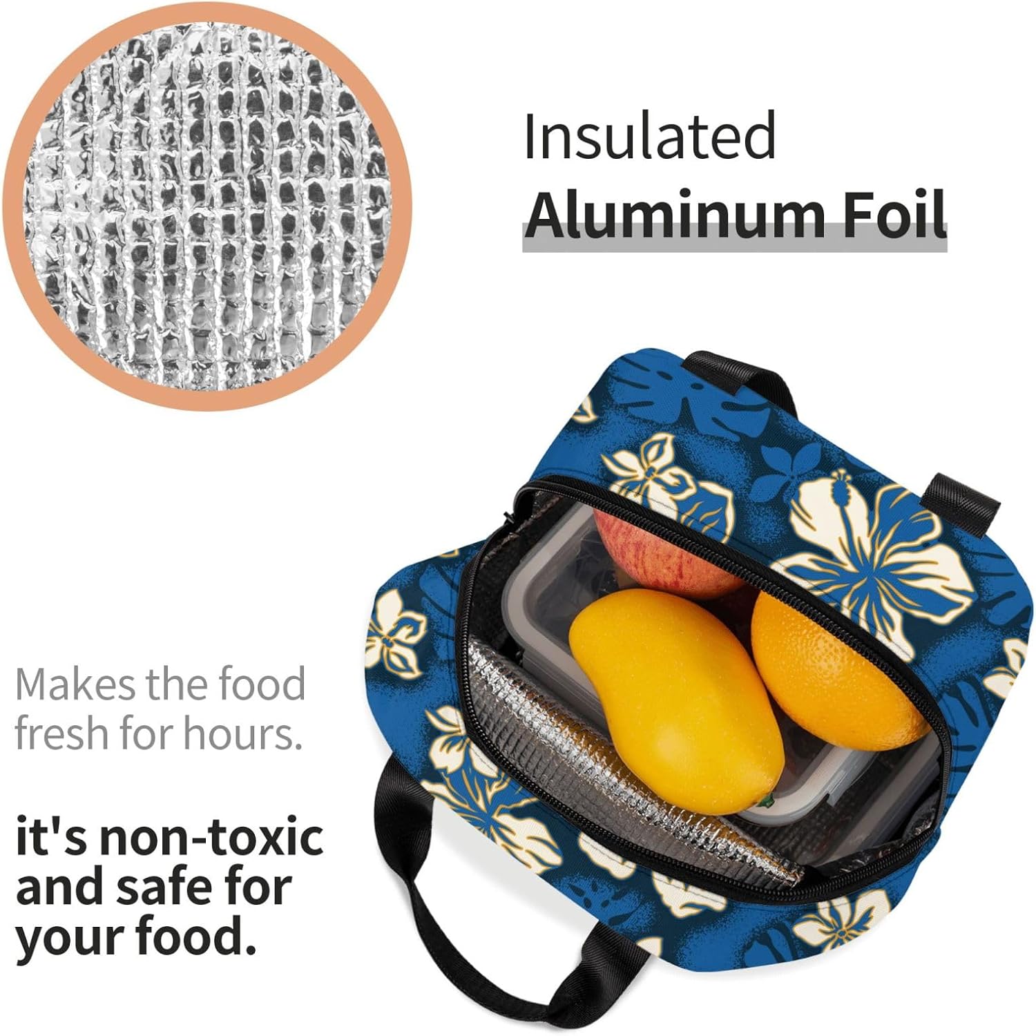 Bolsa de almuerzo de flores de hibisco para mujeres y hombres, lonchera aislada, reutilizable, organizador de almuerzo, impermeable, soporte para el