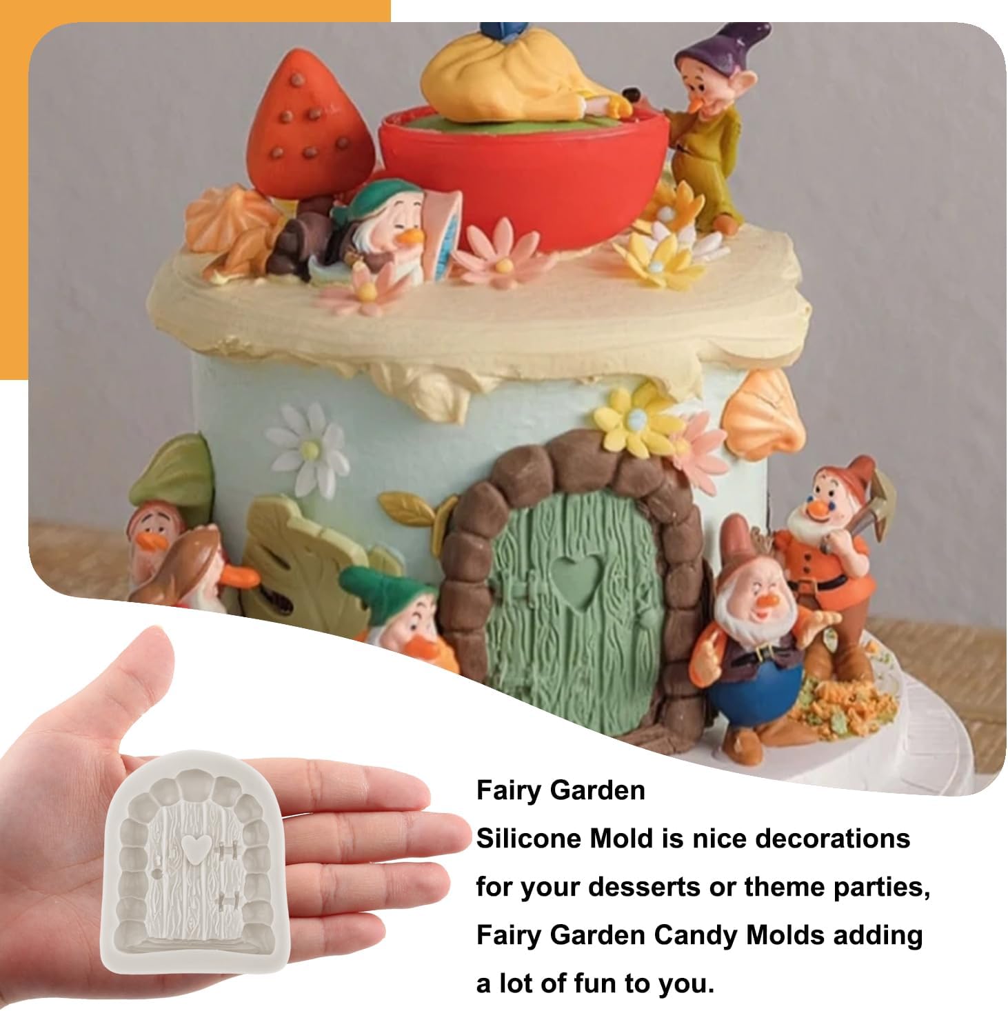 Sijiangmold Moldes de silicona encantados para jardín, hadas, gnomo, puerta de casa, ventana, molde de fondant para caracol, hongos, fondant, para