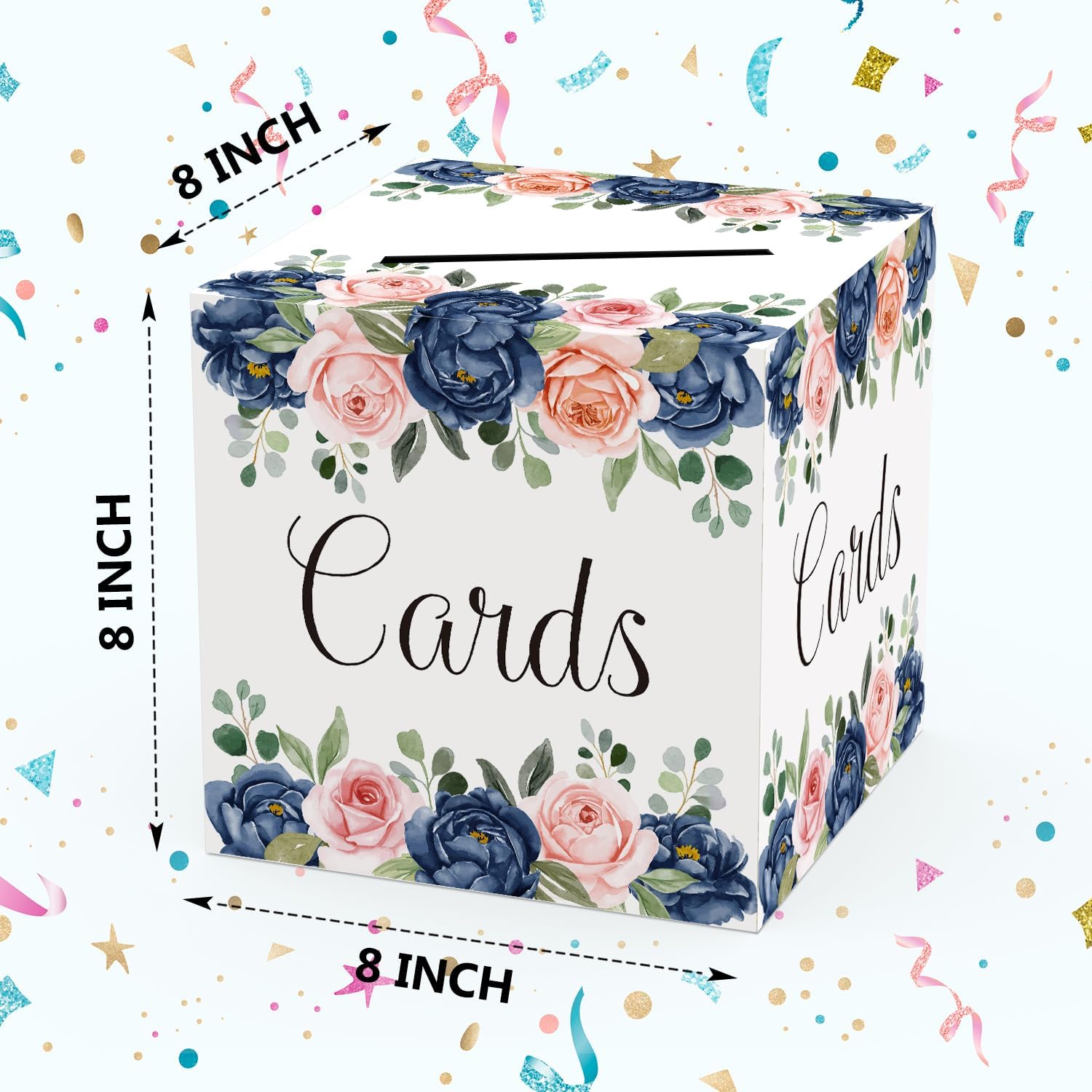 Caja de tarjetas con diseño floral de rosas, regalo o caja de dinero, suministros de recuerdo de fiesta, caja de recepción de tarjetas de rosa azul