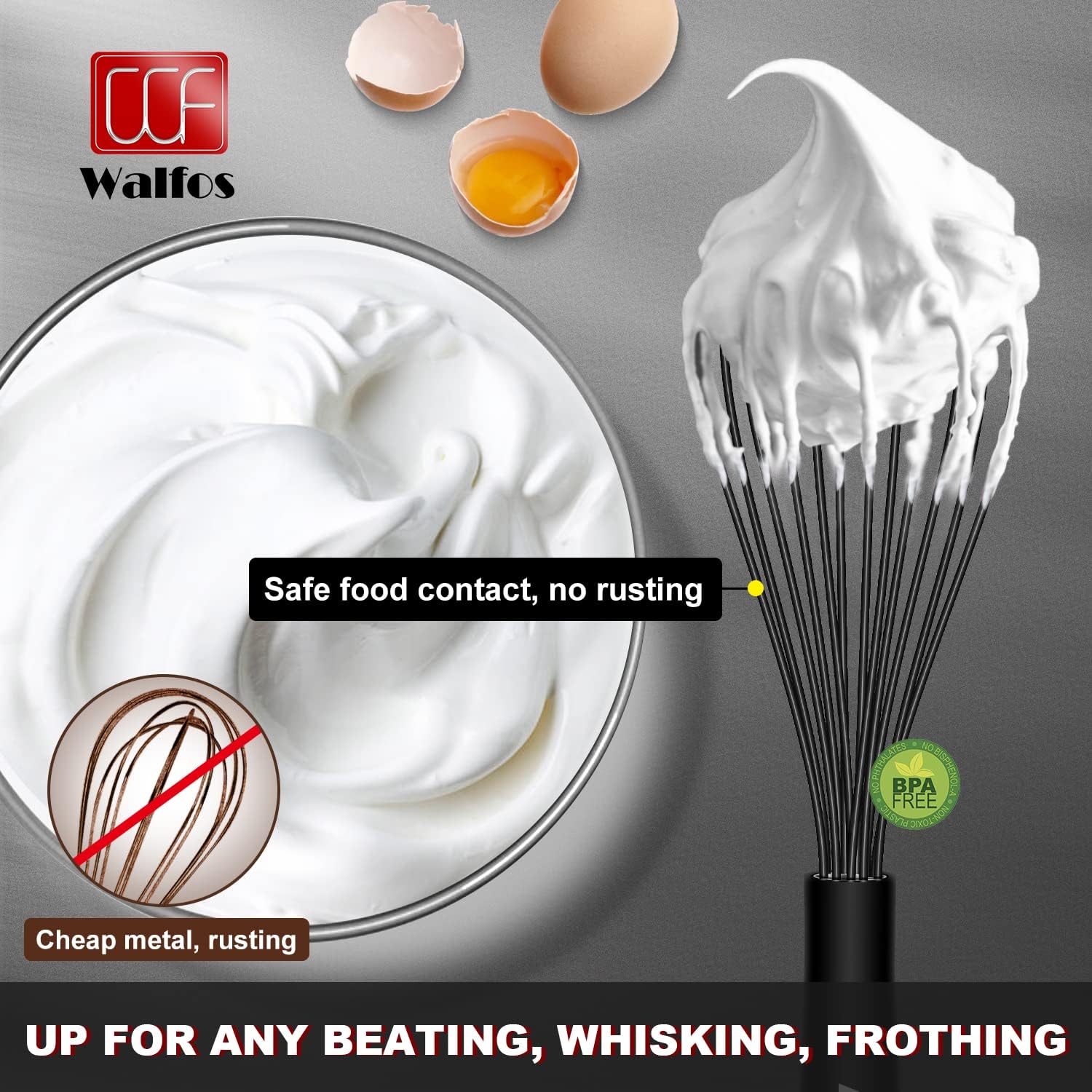 Walfos – Juego de batidor de globos de silicona, batidor plano de 11 pulgadas y juego de Wisk de globos de 7 pulgadas + 9 pulgadas + 11 pulgadas