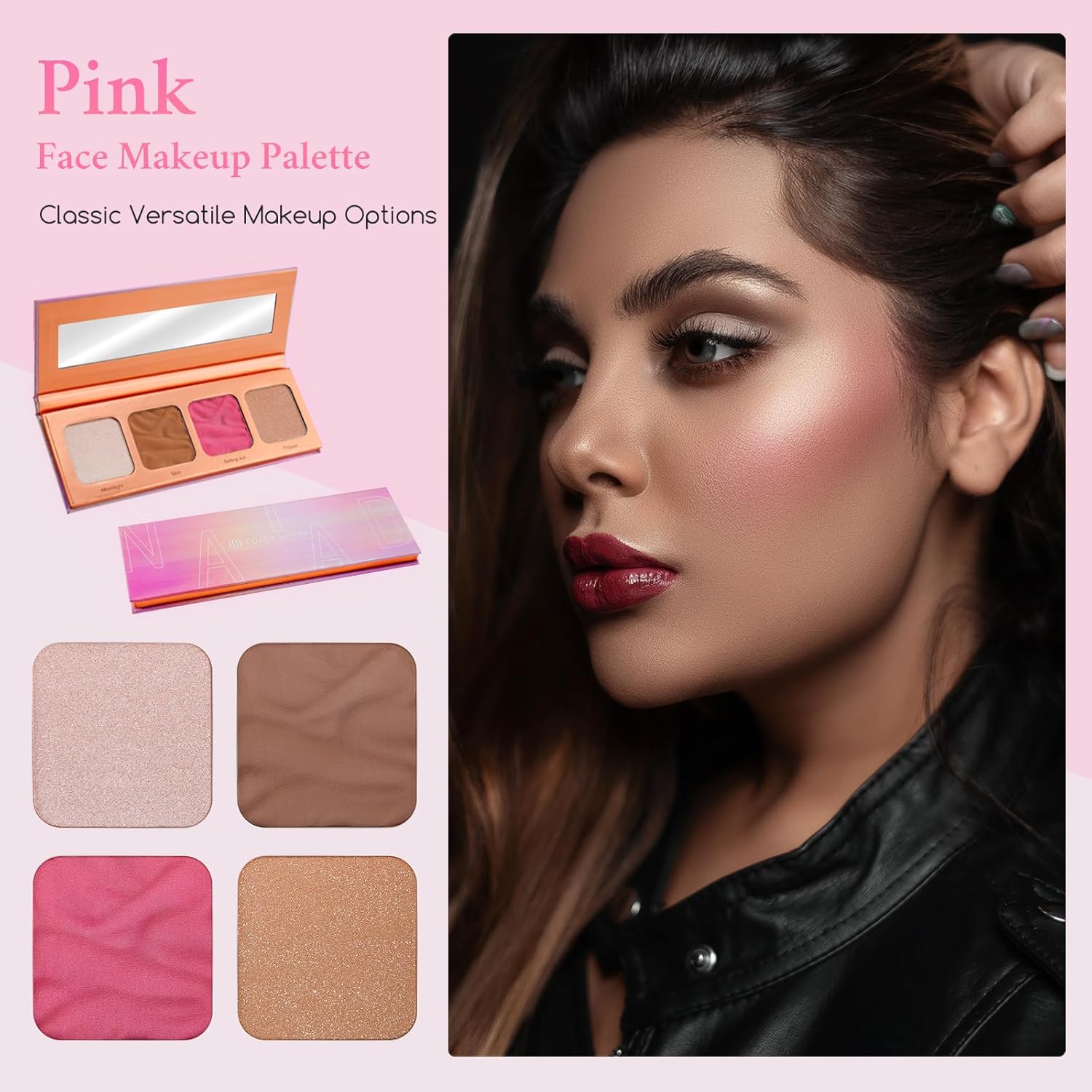 Kit de maquillaje de sombra de ojos para principiantes, adolescentes, juego de maquillaje en polvo incluido resaltador, rubor, polvo bronceador,