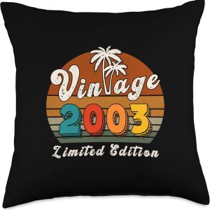 Vintage 2003 Birthday Gift for Men Women 21 Years Retro Palm Throw Pillow Vintage 2003 Birthday Gift for Men Women 21 Years Retro Palm Throw Pillow