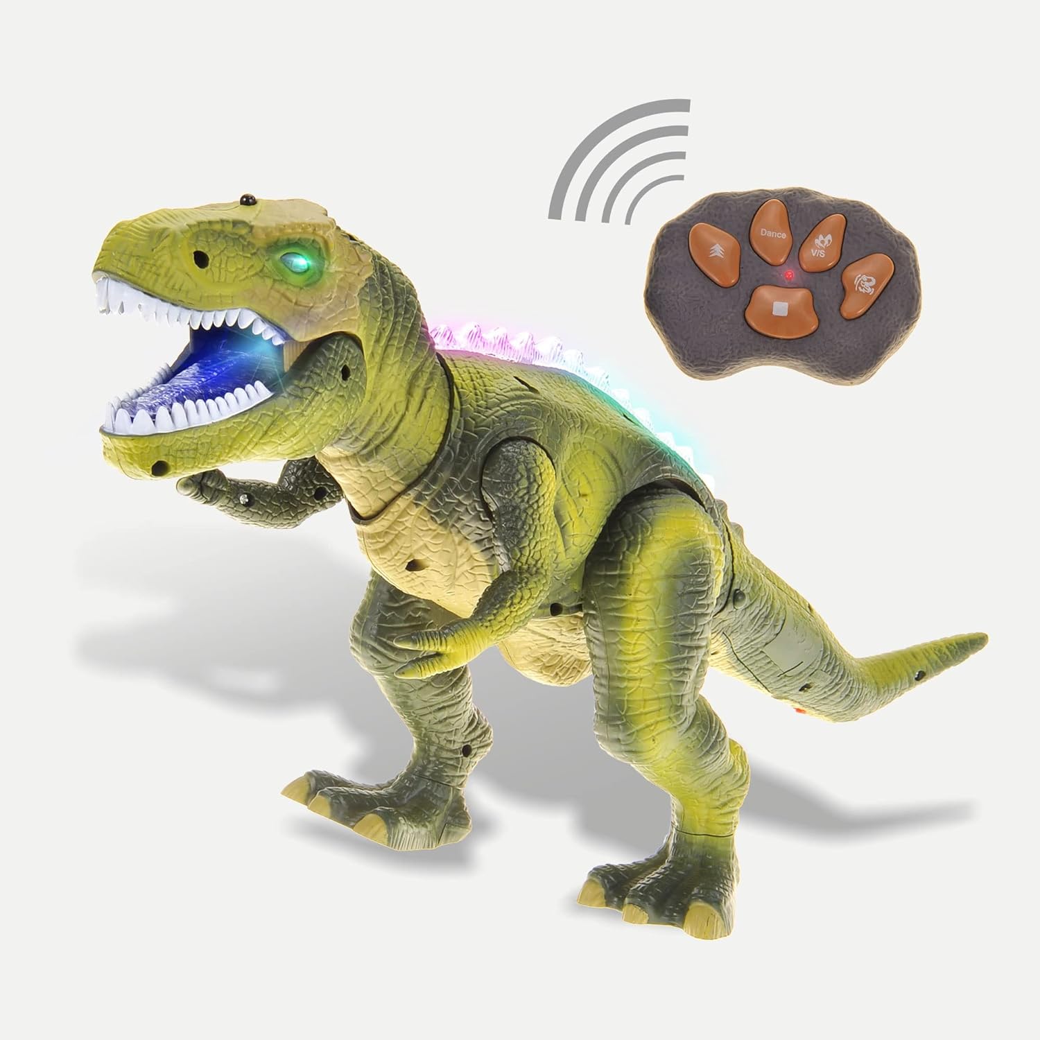 PowerTRC Juguete T-Rex de dinosaurio a control remoto para niños, sonidos prehistóricos realistas, juguete robot de dinosaurio que se ilumina y