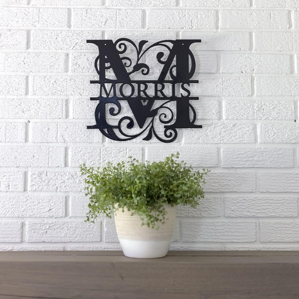 Monograma personalizado de letra dividida – 13 opciones de color – Letrero de acero personalizado con monograma – Placa de reliquia familiar –