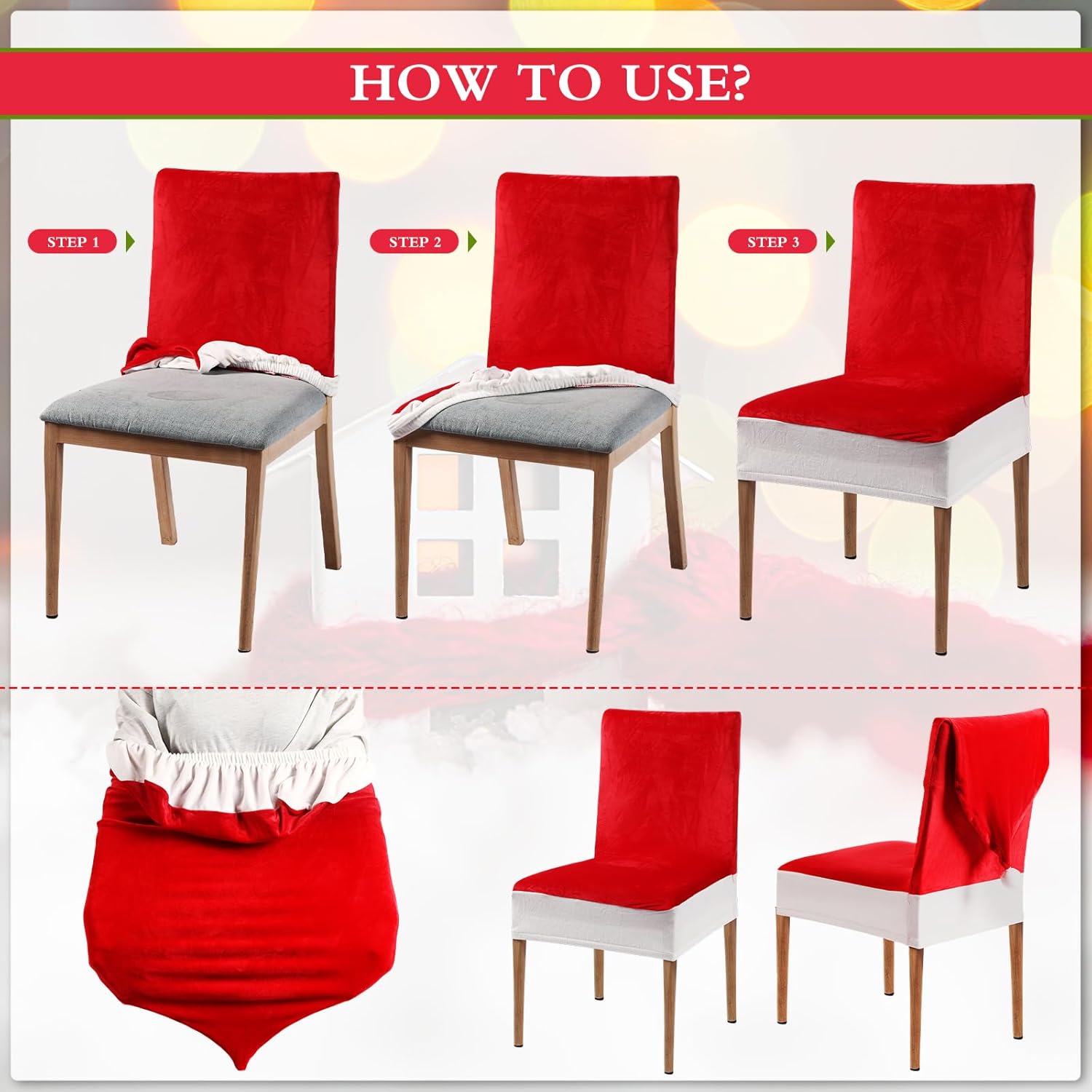 Preboun 2 fundas de terciopelo para sillas de comedor con sombrero de Papá Noel, decoración divertida para bodas, fiestas, tela de terciopelo sólido