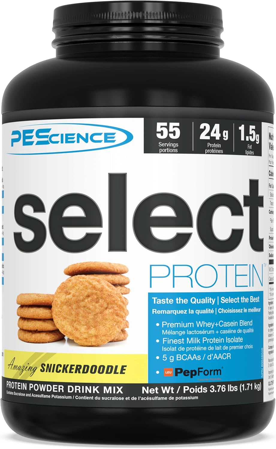 PEScience Select Protein – Proteína en polvo bajo en carbohidratos, Snickerdoodle, 55 porciones, apta para dieta cetogénica y sin gluten