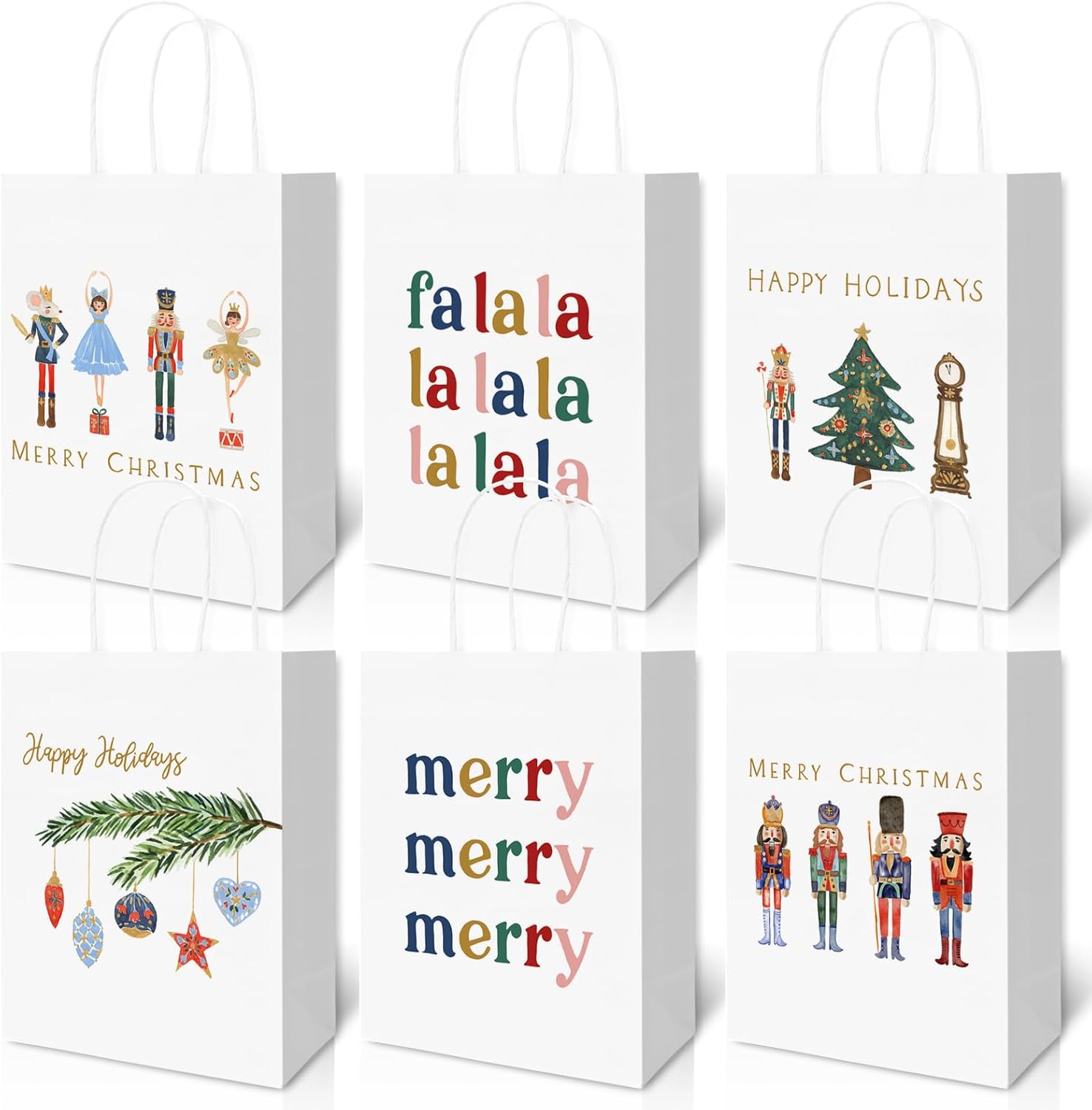 AnyDesign 18 bolsas de regalo de cascanueces con asa, bolsas de papel de cascanueces de acuarela, bolsas de regalo de Navidad, bolsas de regalo de