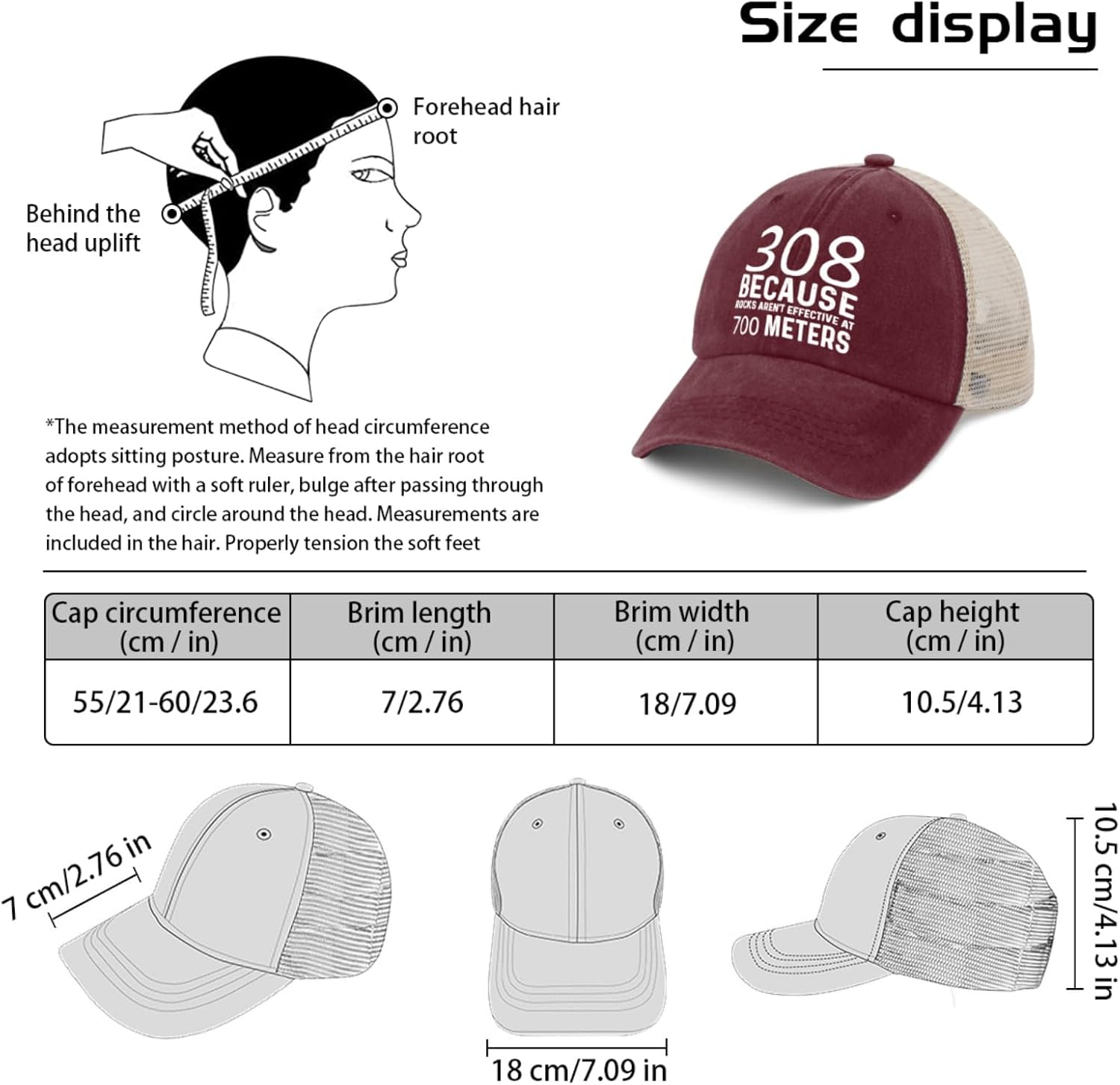 Dad Hat 308 Because Rocks Not Effective at 700 Meters Trucker Hat Men Gorra de malla vintage para verano