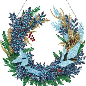 AZURAOKEY Cartel colgante de corona de pintura de diamante de Navidad, kit de corona de diamantes de imitación de cristal 9D, kits de arte de AZURAOKEY Cartel colgante de corona de pintura de diamante de Navidad, kit de corona de diamantes de imitación de cristal 9D, kits de arte de