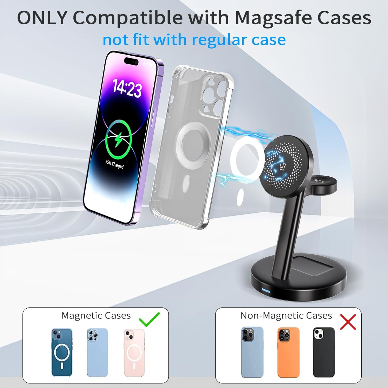 Estación de carga inalámbrica magnética para la serie Apple, soporte de cargador rápido estándar 3 en 1 de 15 W, adaptador QC3.0, para iPhone 14,