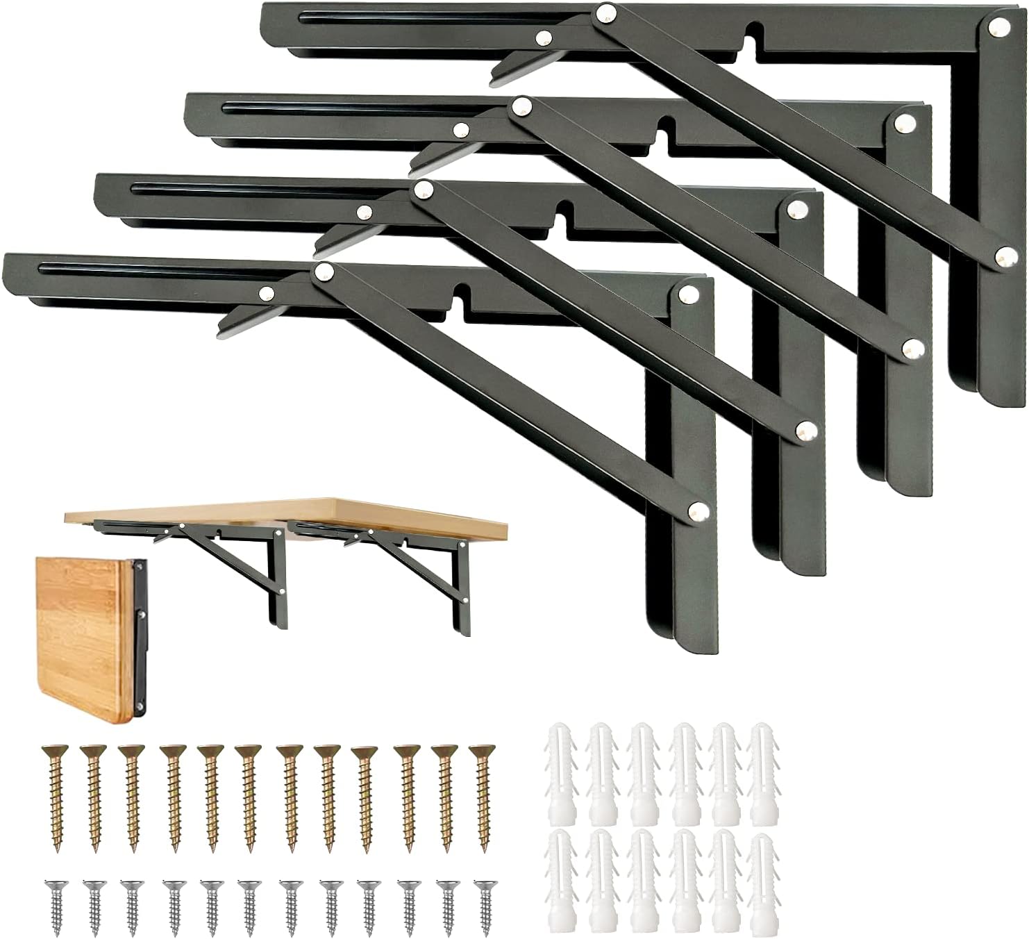 Soportes de estante plegables, 8 pulgadas, 4 piezas, soportes de estante plegables de alta resistencia, soportes de estante plegables para estante