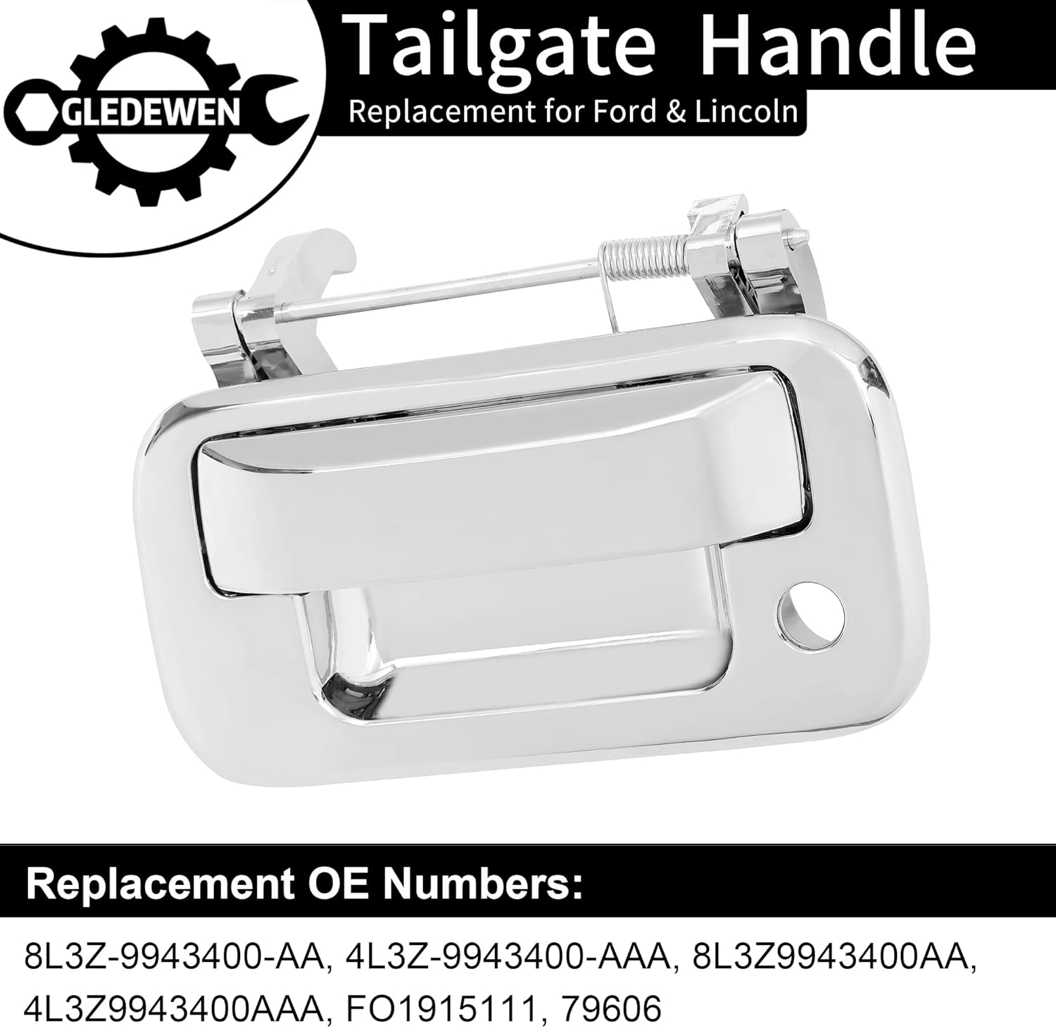 Manija de puerta trasera cromada, con orificio para llave, compatible con Ford F150 F250 F350 F450 F550 Super Duty Explorer Lobo 2004-2016, Lincoln