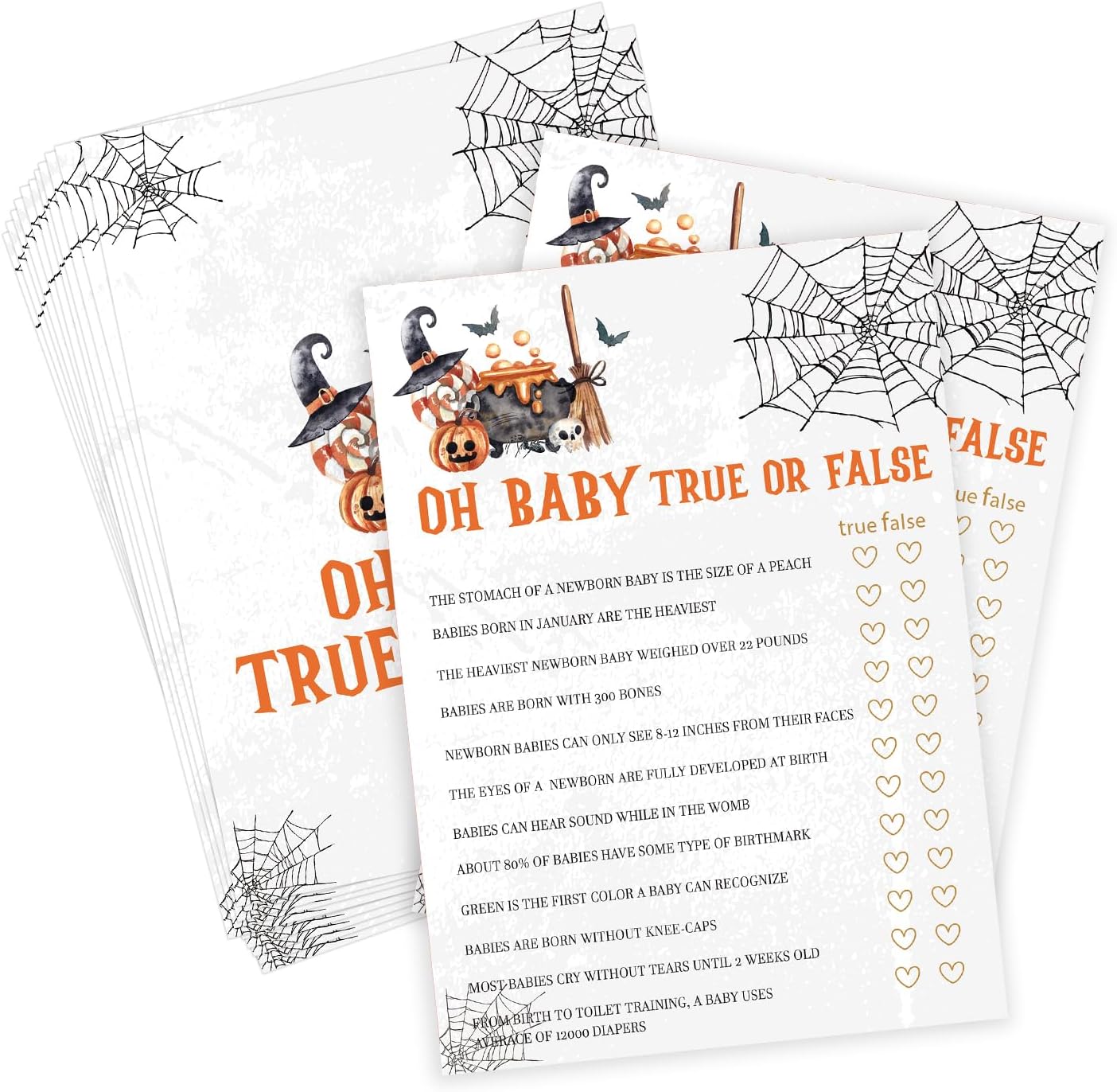 Juego verdadero o falso de Halloween, juego de Halloween para baby shower, decoraciones de baby shower, suministros de fiesta de revelación de