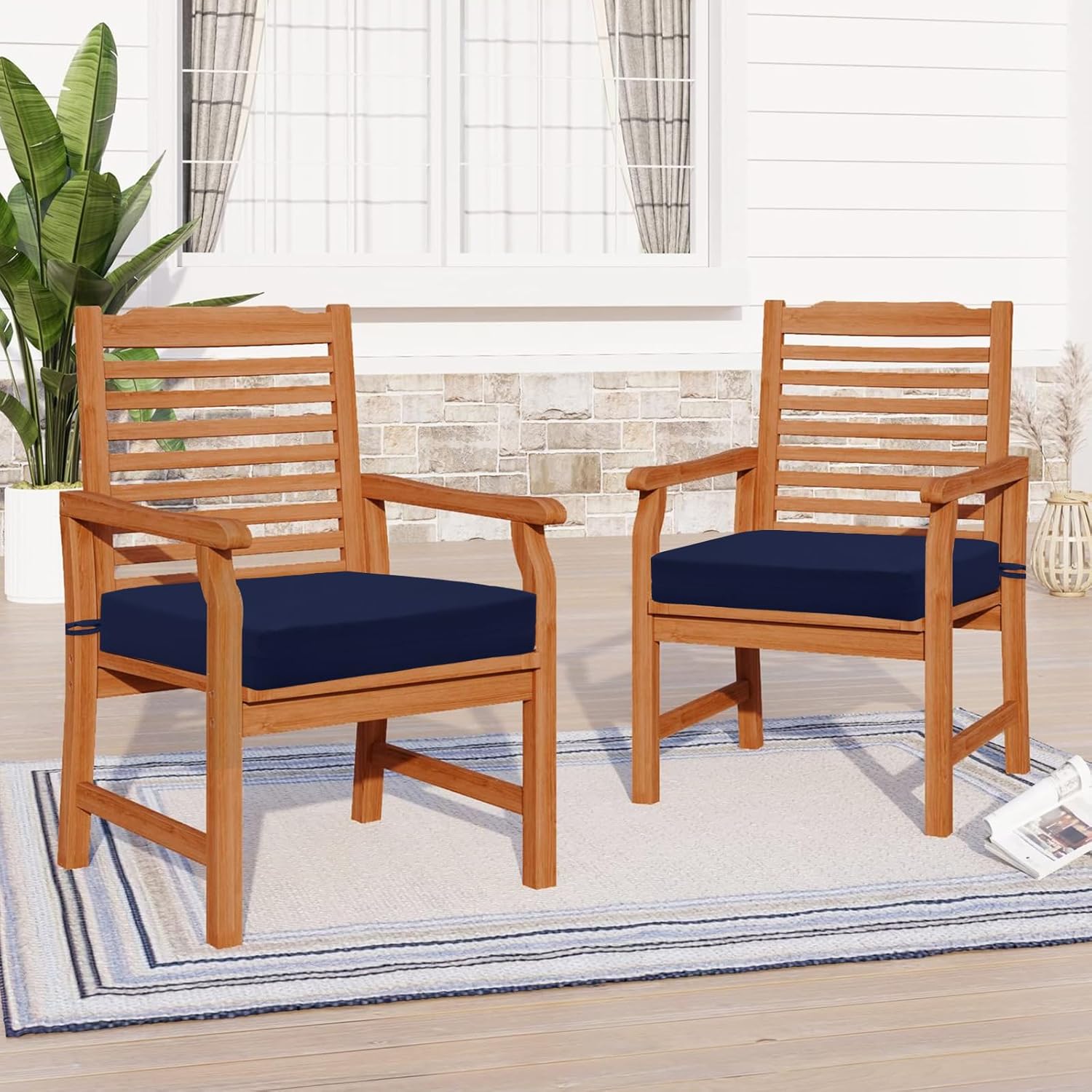 downluxe Juego de 4 cojines para sillas de exterior para muebles de patio, cojines cuadrados impermeables para sillas de patio con lazos, cojín de