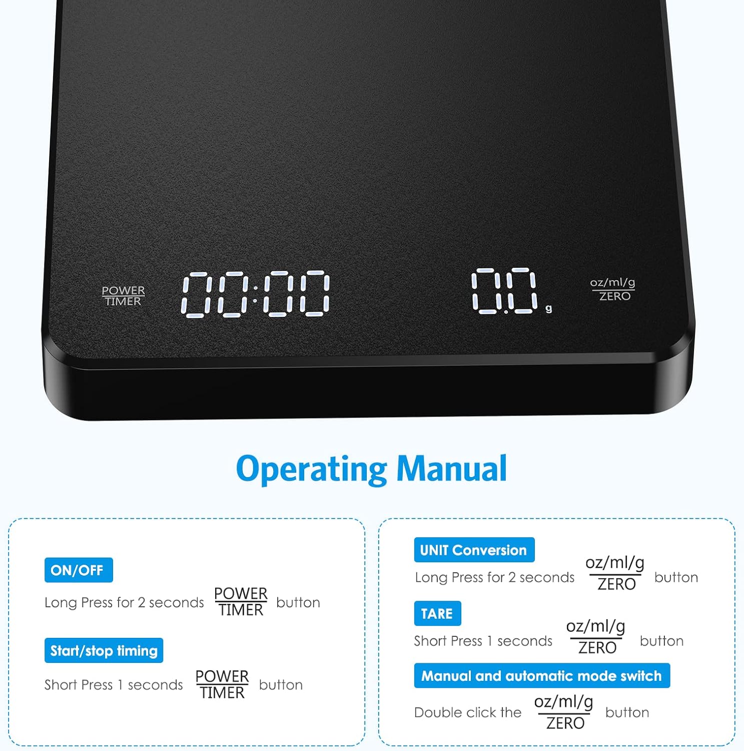 AMIR Báscula digital de cocina con temporizador, escala de goteo de espresso de alta precisión de 6.6 lbs0.00 oz, báscula de café portátil