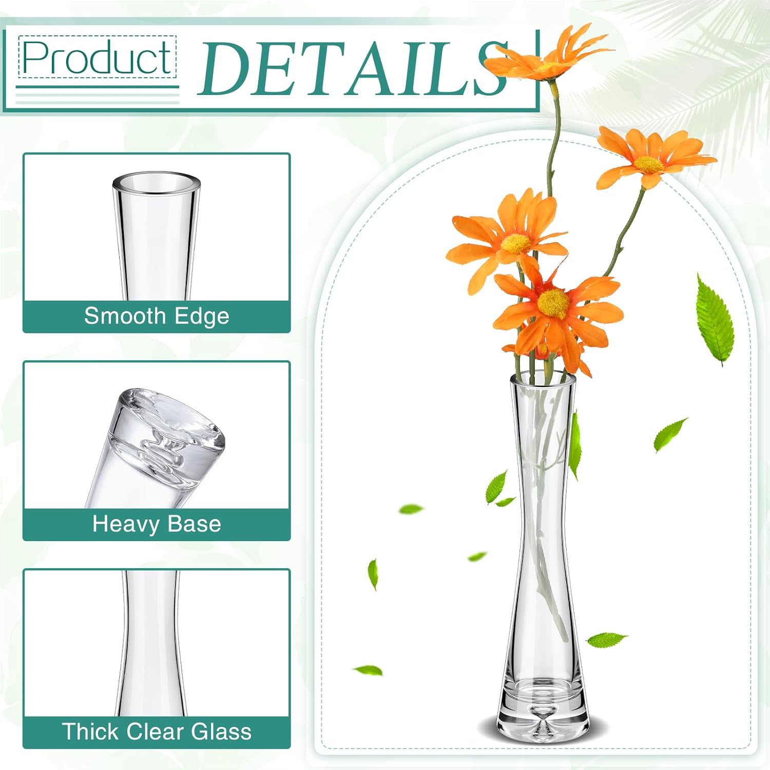 Sliner 6 jarrones altos de cristal para centros de mesa, jarrón transparente de María Bud, pequeño jarrón de flores individuales, jarrones
