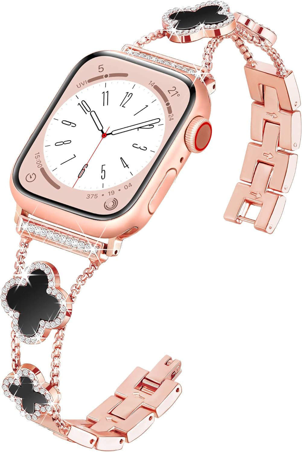 wipalor Correa de trébol para Apple Watch de 1.614, 1.575 y 1.496 pulgadas, para mujer, correas elegantes de metal para iWatch de 1.575 pulgadas