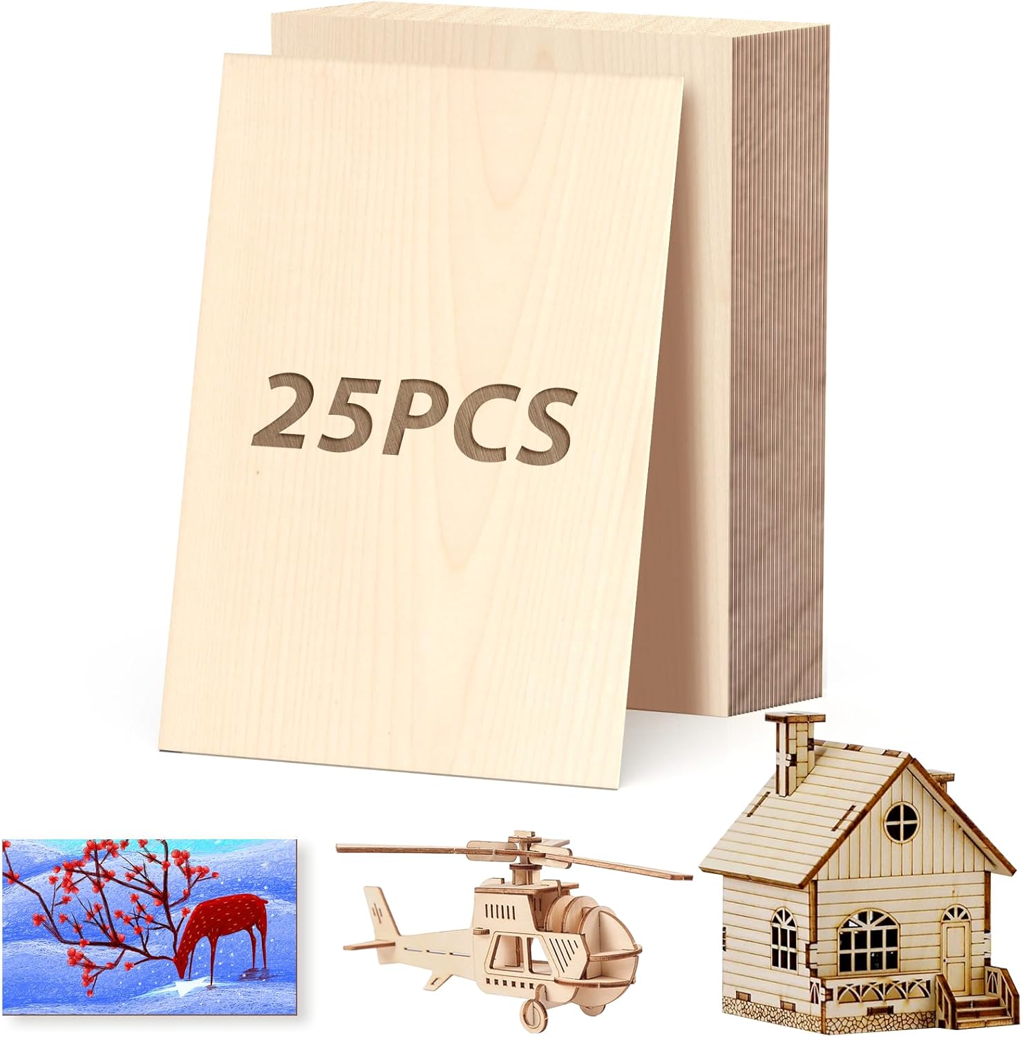 25 hojas de madera de balsa, hojas de madera contrachapada de 4 x 6 x 0.08 pulgadas, hojas de madera contrachapada de tilo, madera rectangular en