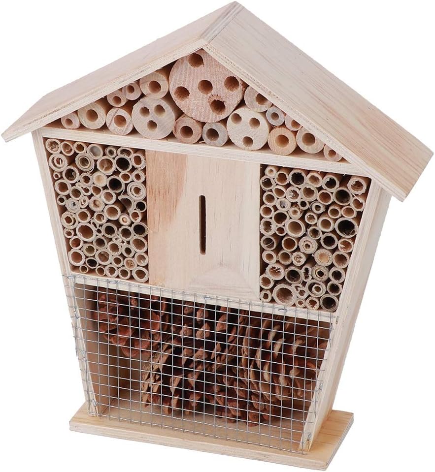 Fydun Jardinería Refugio de casa pequeña de madera Decoración de artesanía para jardinería de abejas Casa pequeña de madera para la familia