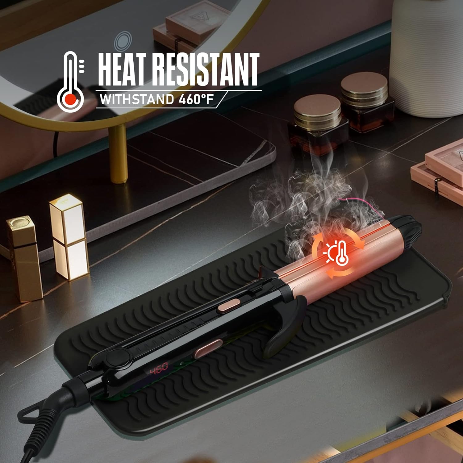 Bolsa de silicona resistente al calor para alisadora de cabello, plancha plana, rizador, herramientas de pelo caliente (negro)