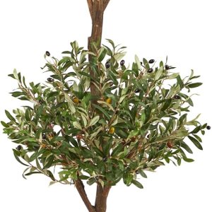 Nearly Natural Árbol topiario doble de oliva artificial de 4.5 pies con cesta de yute y algodón hecha a mano con borlas Nearly Natural Árbol topiario doble de oliva artificial de 4.5 pies con cesta de yute y algodón hecha a mano con borlas