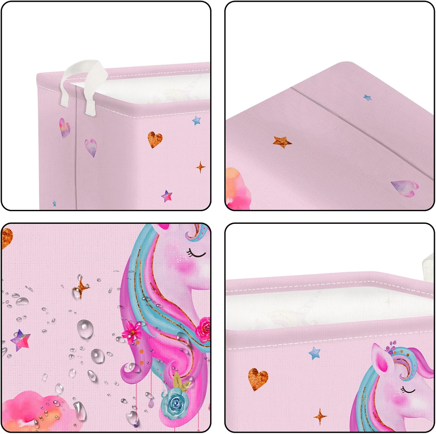 Clastyle Cesta rectangular de unicornio rosa para niñas, con diseño de estrella de nube, corazón, para baby shower, ropa, toalla, libro, juguetes,