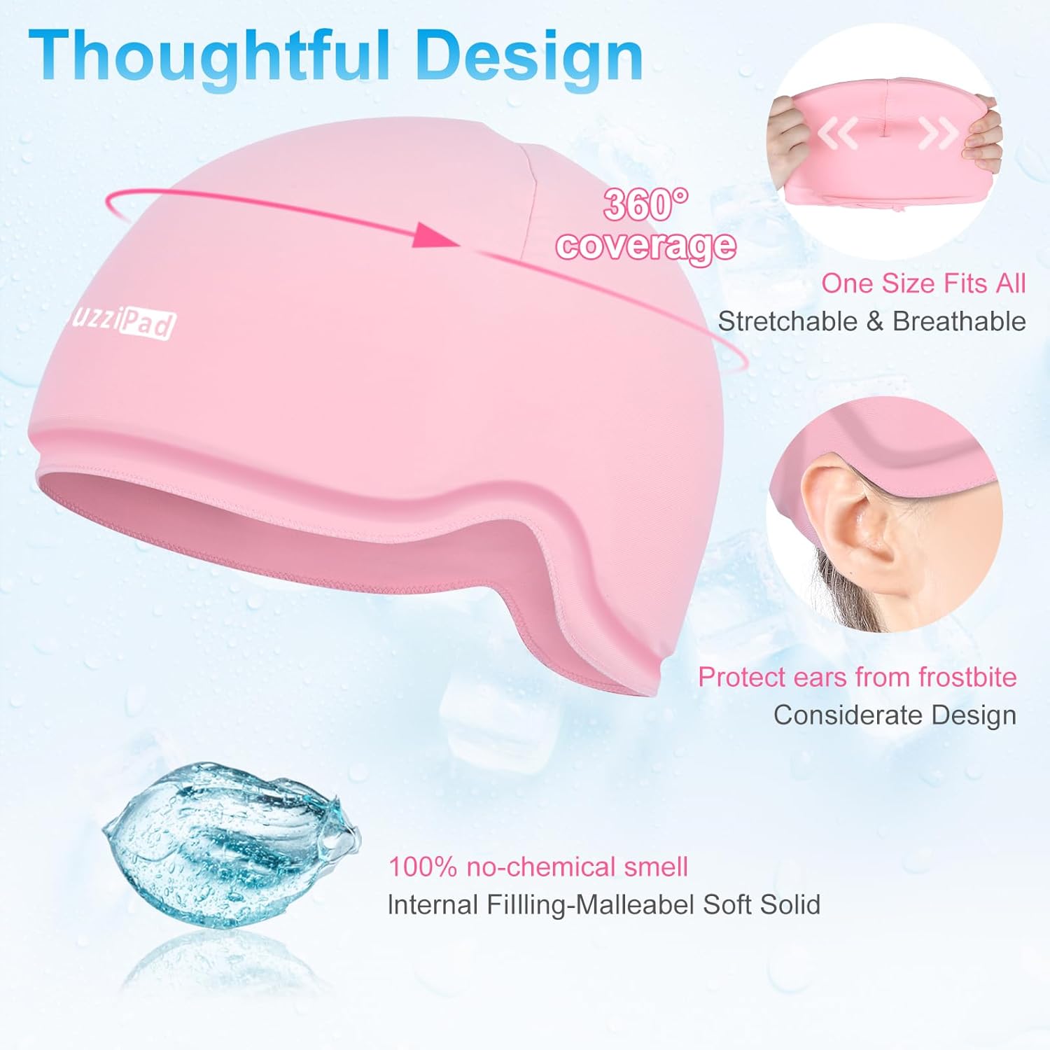 Suzzipad Tapas frías para quimioterapia, paquete de cuidado de quimioterapia para mujeres, gorra de alivio del dolor de cabeza por migraña, paquete