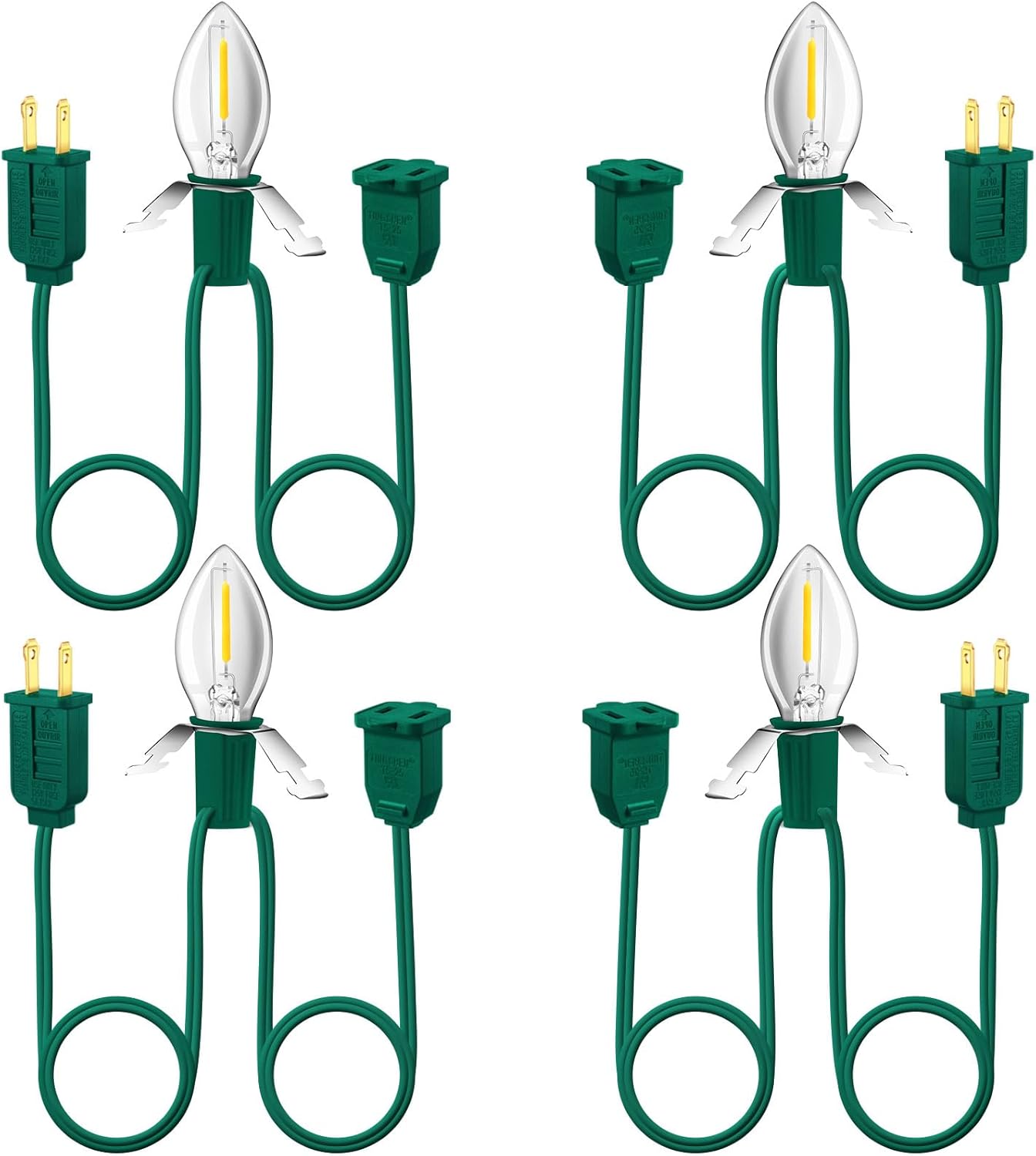 JOZDAUP Sistema de iluminación, cable de accesorios verde de 3.3 pies con 1 bombilla LED C7 fusible, paquete de 4, cable de luces de molde por